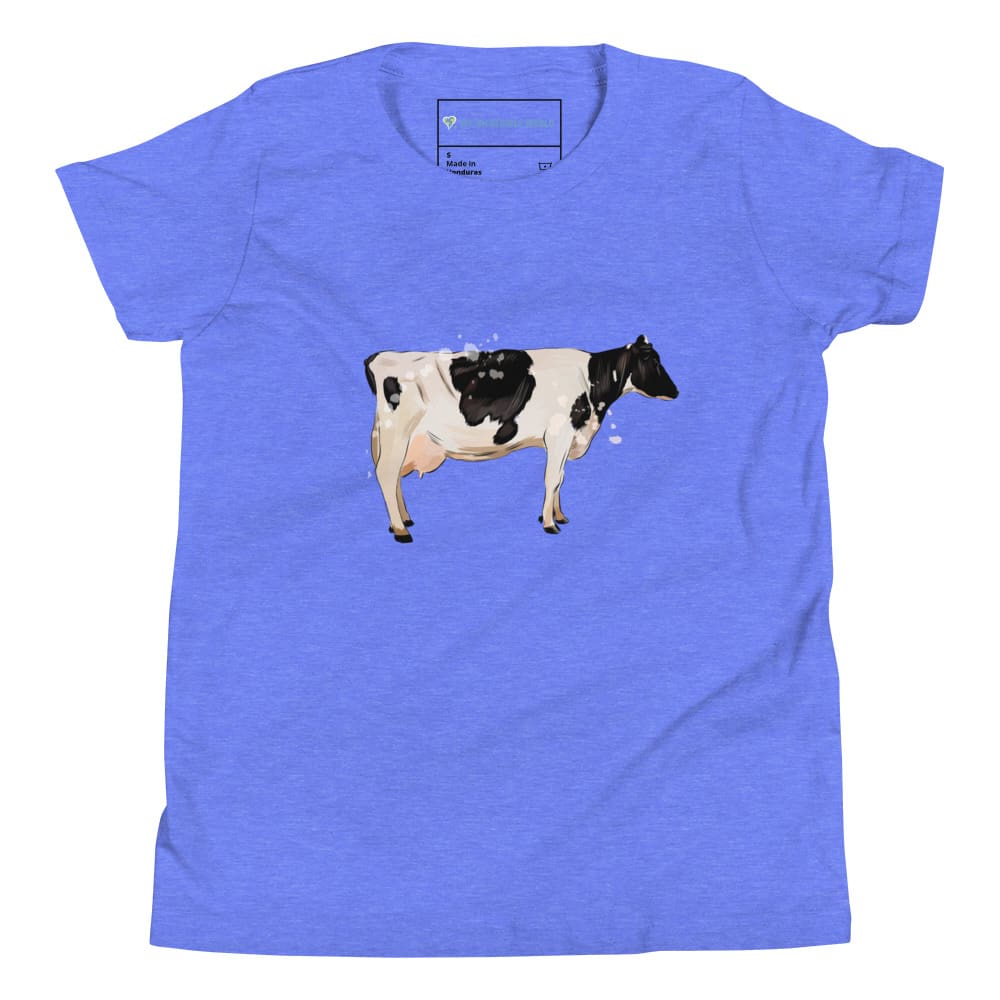 "Watercolor Cow" Cow T-Shirt (Youth/Kids) Heather Columbia Blue / S