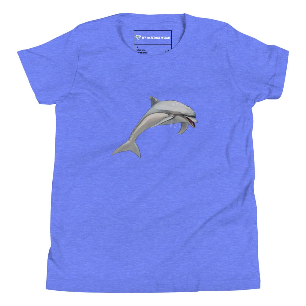 "Watercolor Dolphin" Dolphin T-Shirt (Youth/Kids) Heather Columbia Blue / S