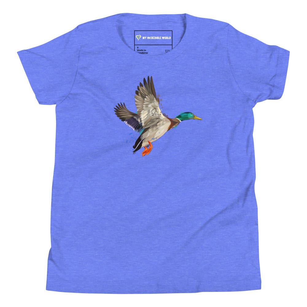 "Watercolor Duck" Mallard Duck T-Shirt (Youth/Kids) Heather Columbia Blue / S