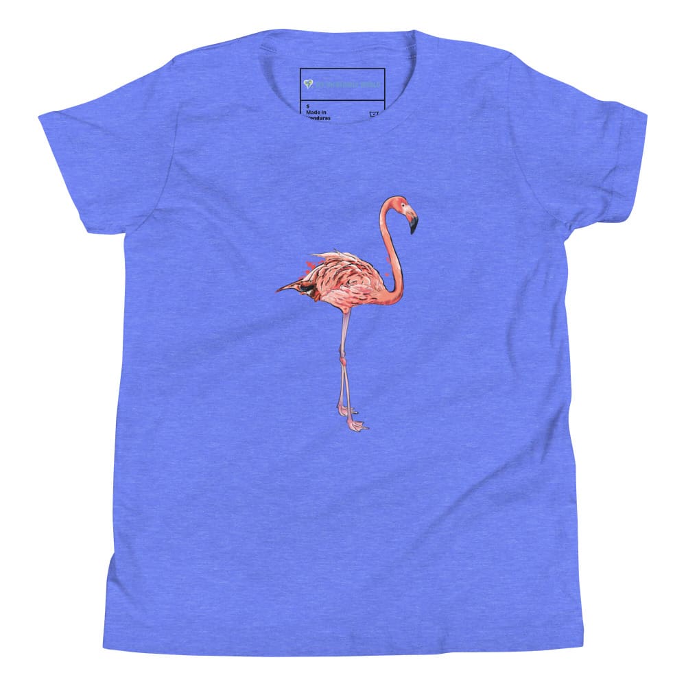 "Watercolor Flamingo" Flamingo T-Shirt (Youth/Kids) Heather Columbia Blue / S