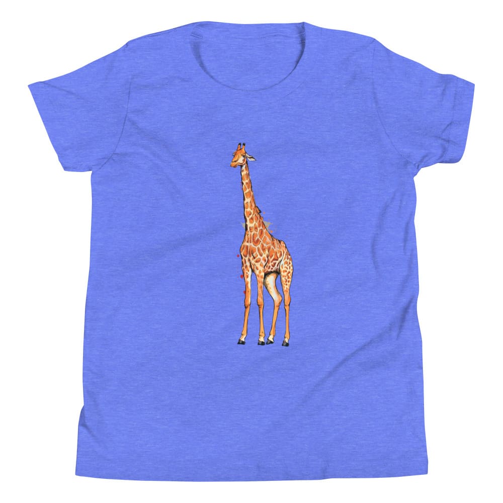 "Watercolor Giraffe" Giraffe T-Shirt (Youth/Kids) Heather Columbia Blue / S