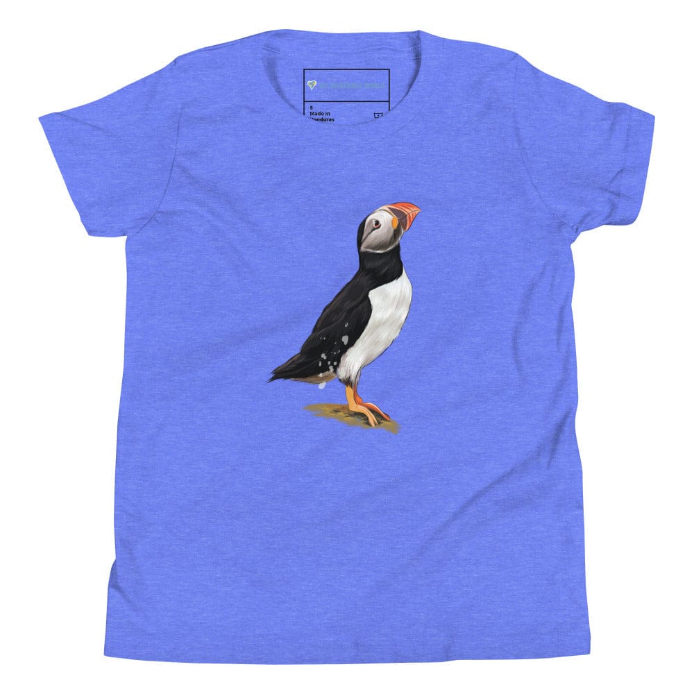 "Watercolor Puffin" Puffin T-Shirt (Youth/Kids) Heather Columbia Blue / S