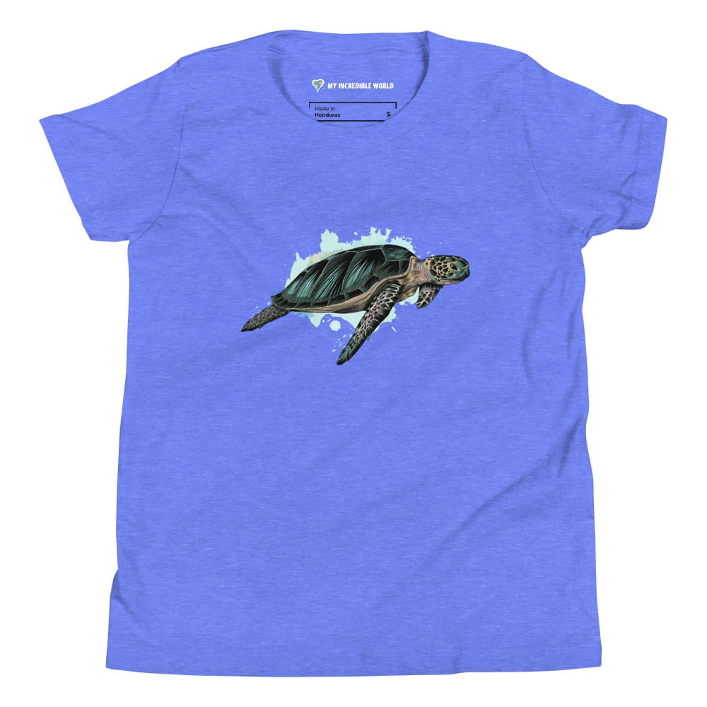 "Watercolor Sea Turtle" Sea Turtle T-Shirt (Youth/Kids) Heather Columbia Blue / S