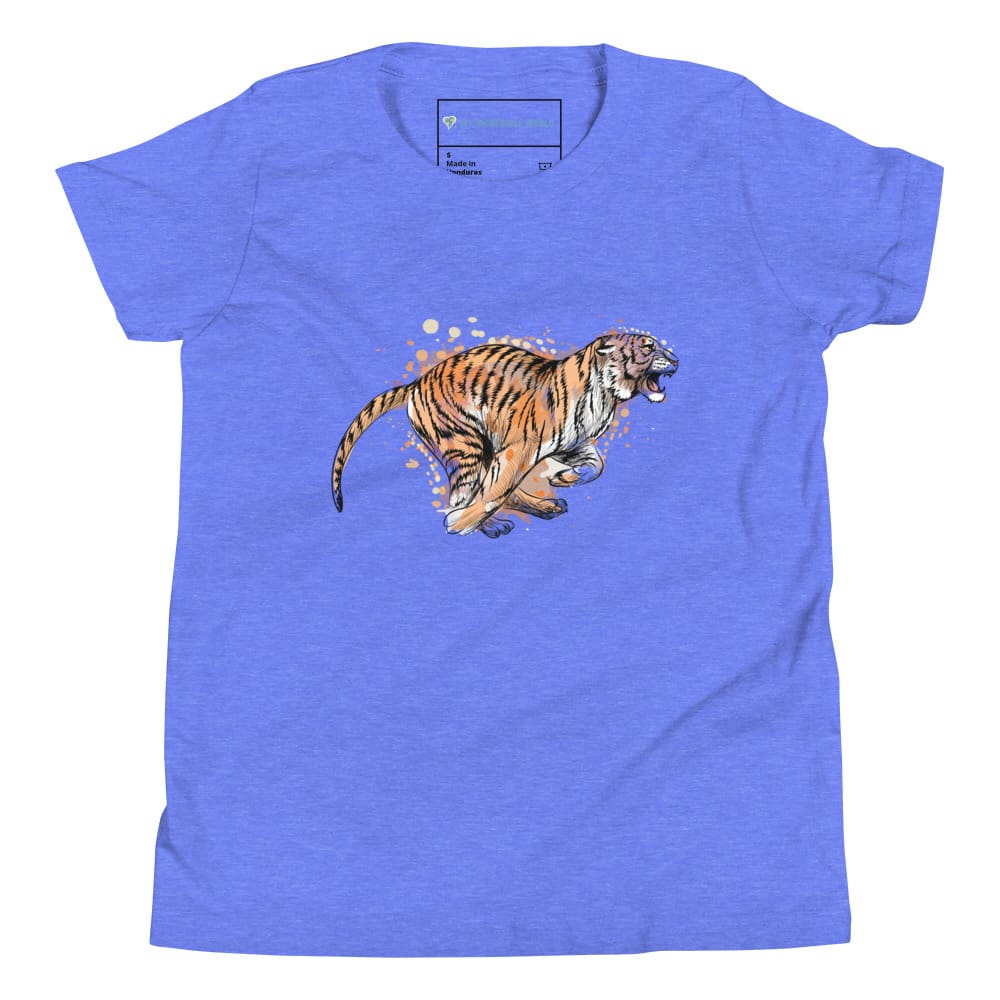 "Watercolor Tiger" Tiger T-Shirt (Youth/Kids) Heather Columbia Blue / S