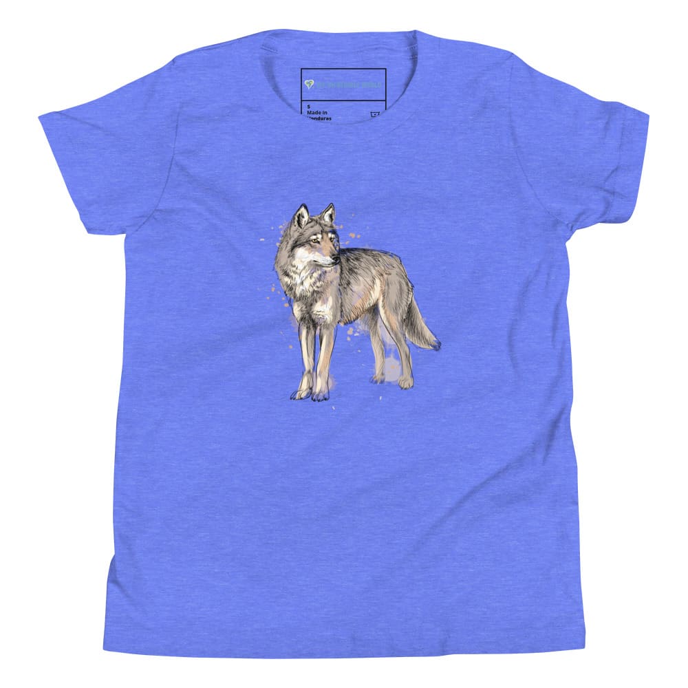 "Watercolor Wolf" Wolf T-Shirt (Youth/Kids) Heather Columbia Blue / S