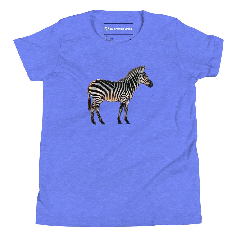 "Watercolor Zebra" Zebra T-Shirt (Youth/Kids) Heather Columbia Blue / S