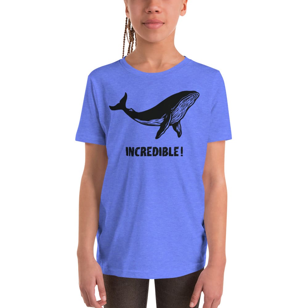 "Whales Are Incredible" Whale T-Shirt for Youth/Kids (Black Print) Heather Columbia Blue / S