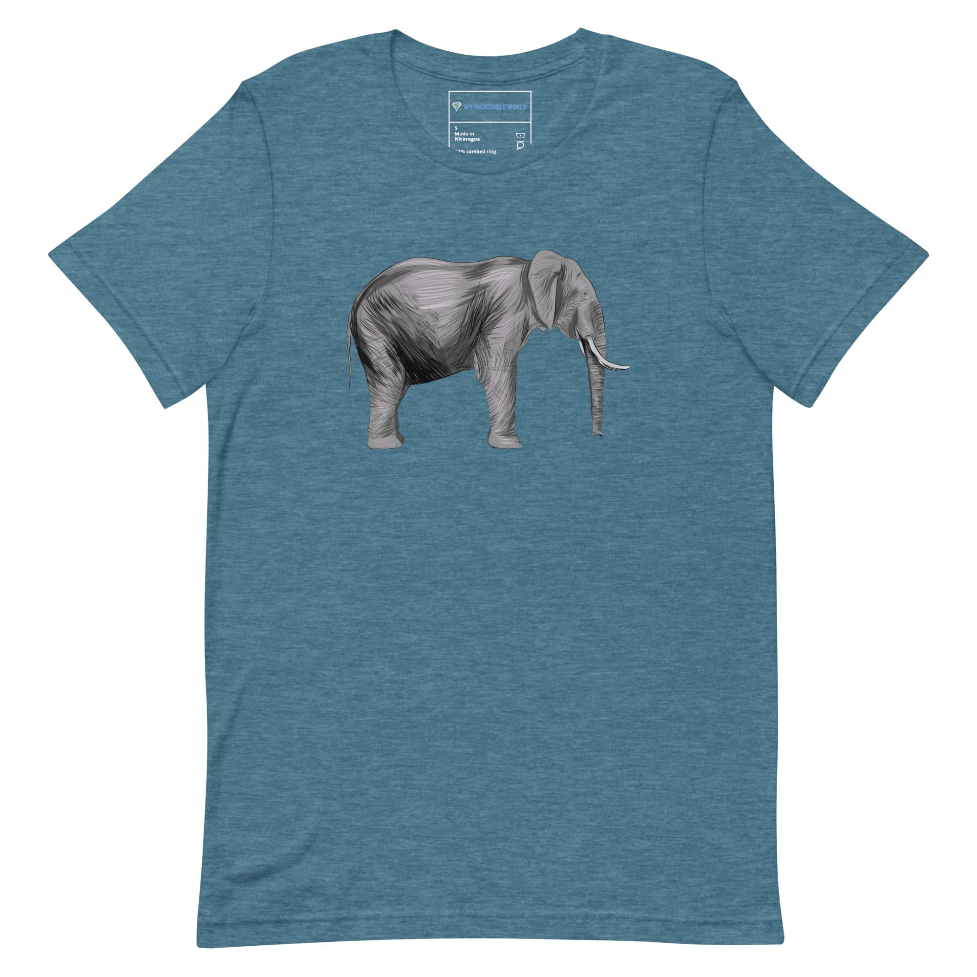 "Watercolor Elephant" Elephant T-Shirt (Adult Unisex) Heather Deep Teal / S