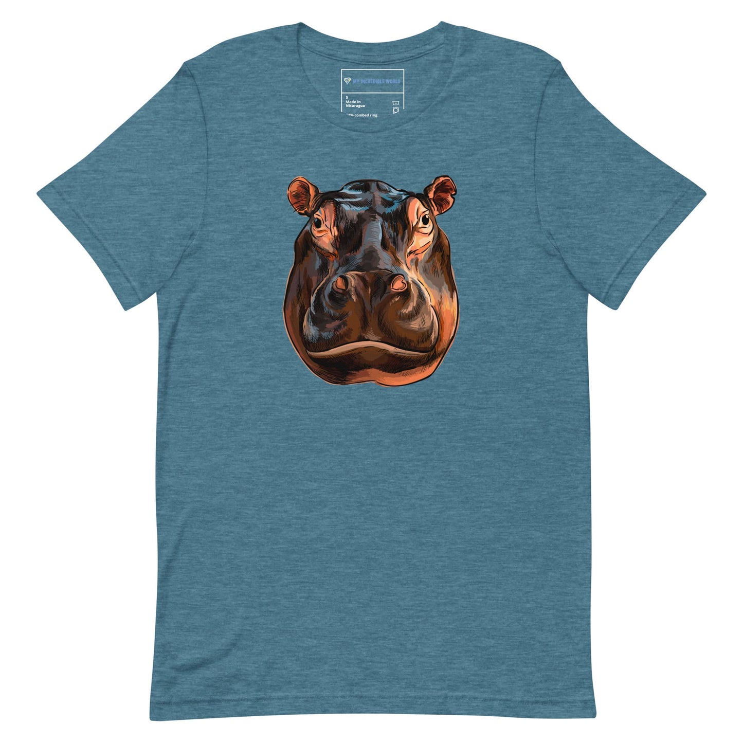 "Watercolor Hippopotamus" Hippo T-Shirt (Adult Unisex) Heather Deep Teal / S