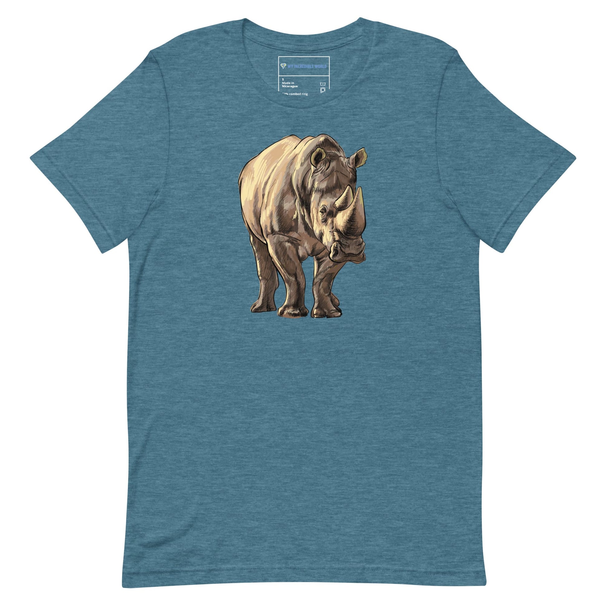 "Watercolor Rhinoceros" Rhino T-Shirt (Adult Unisex) Heather Deep Teal / S