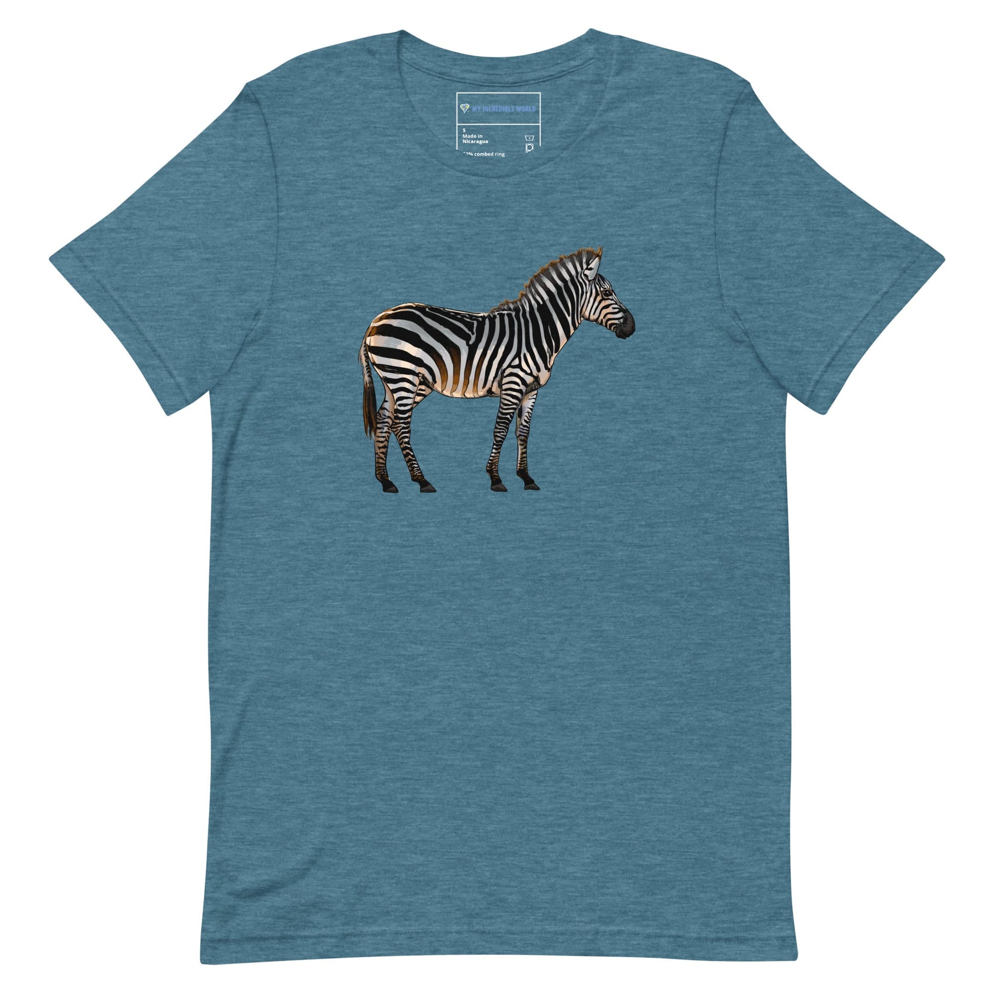 "Watercolor Zebra" Zebra T-Shirt (Adult Unisex) Heather Deep Teal / S