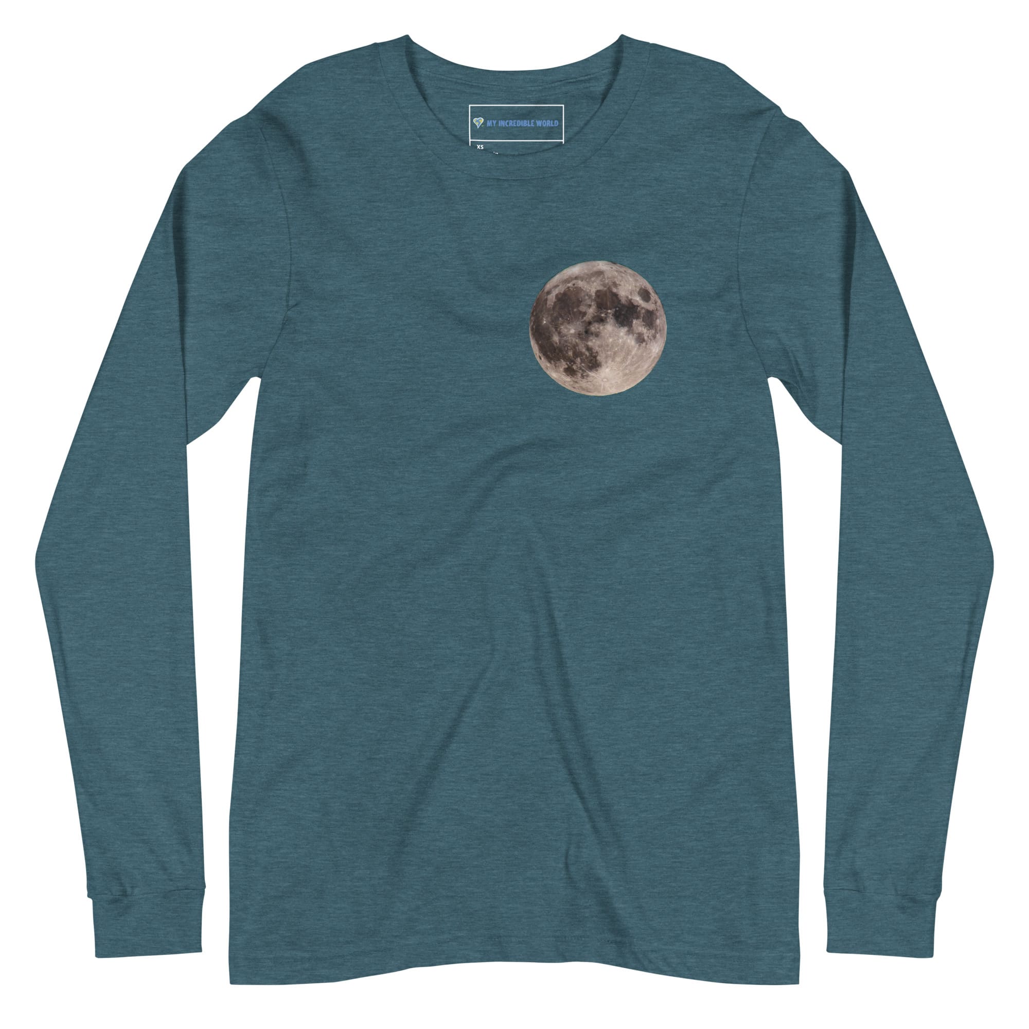 “Blue Moon Supermoon” Full Moon Long-Sleeve T-Shirt (Adult Unisex) Heather Deep Teal / XS