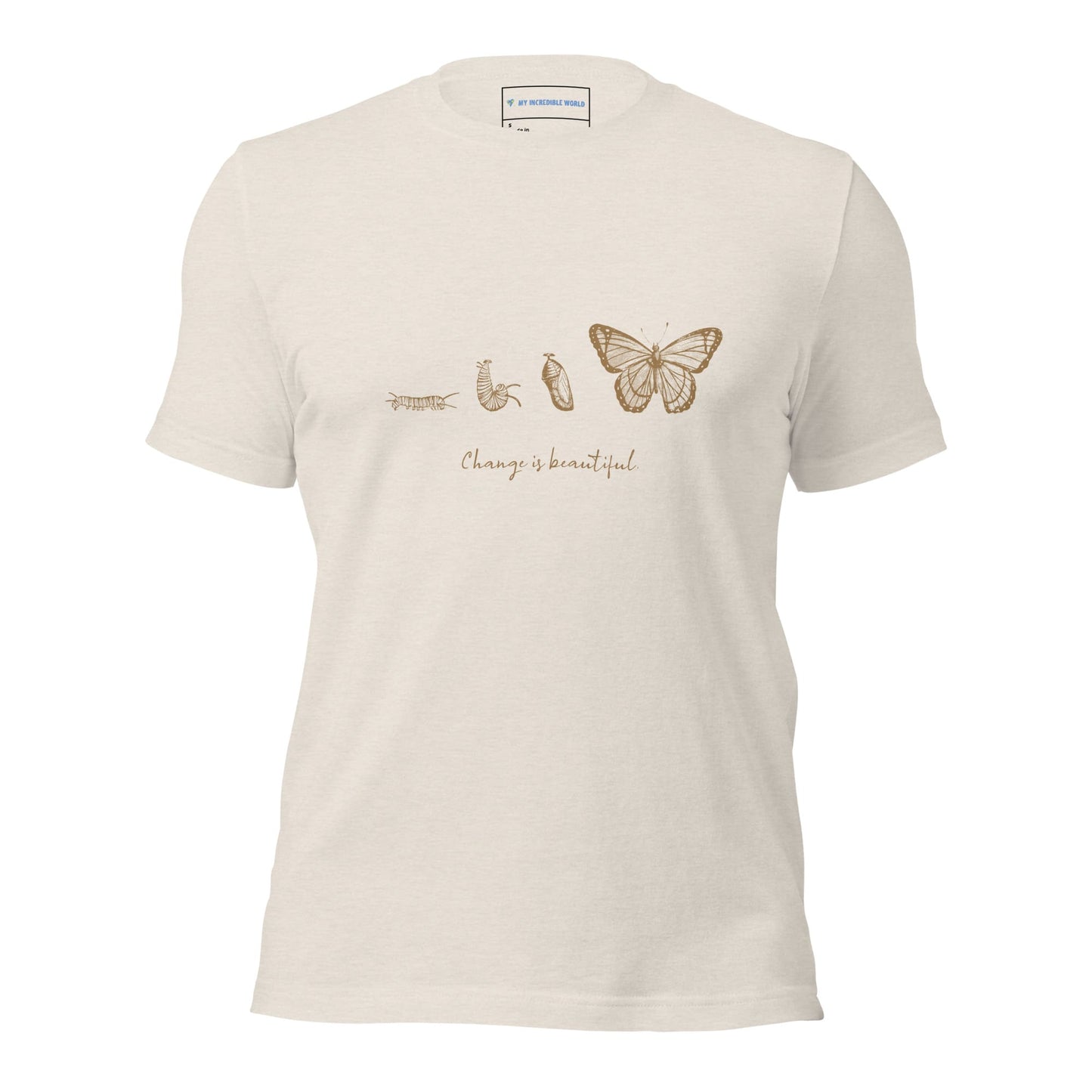 "Change is Beautiful" Butterfly Metamorphosis T-Shirt (Adult Unisex) Heather Dust / S