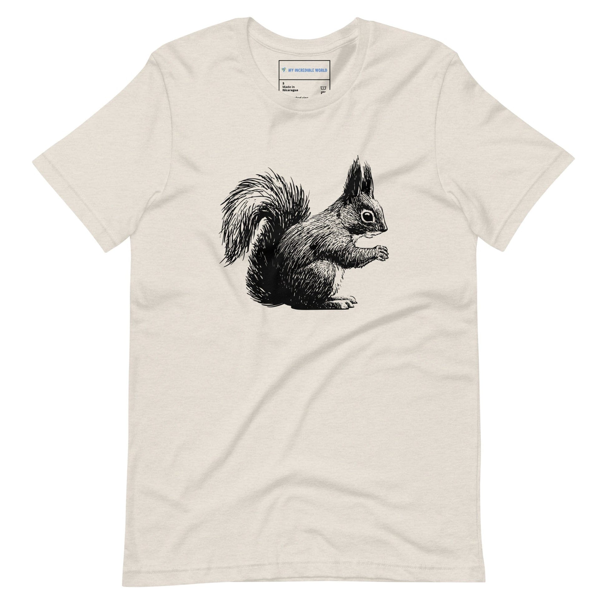 "Gentle Squirrel" Squirrel Sketch T-Shirt (Adult Unisex) Heather Dust / S