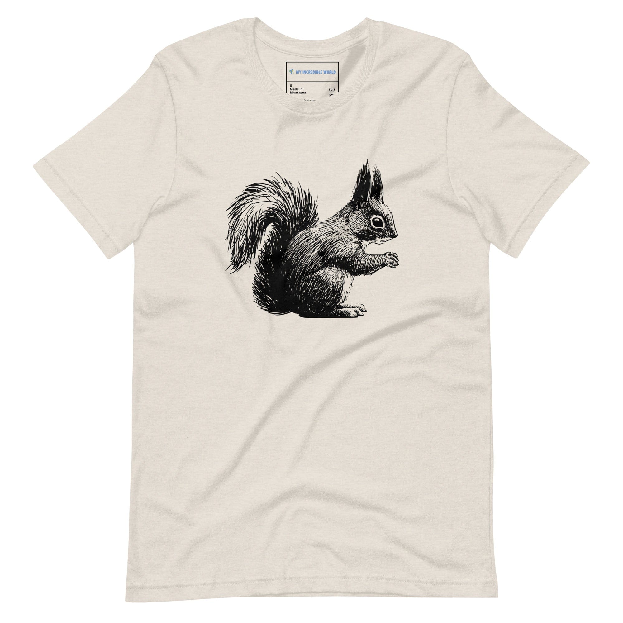 "Gentle Squirrel" Squirrel Sketch T-Shirt (Adult Unisex) Heather Dust / S