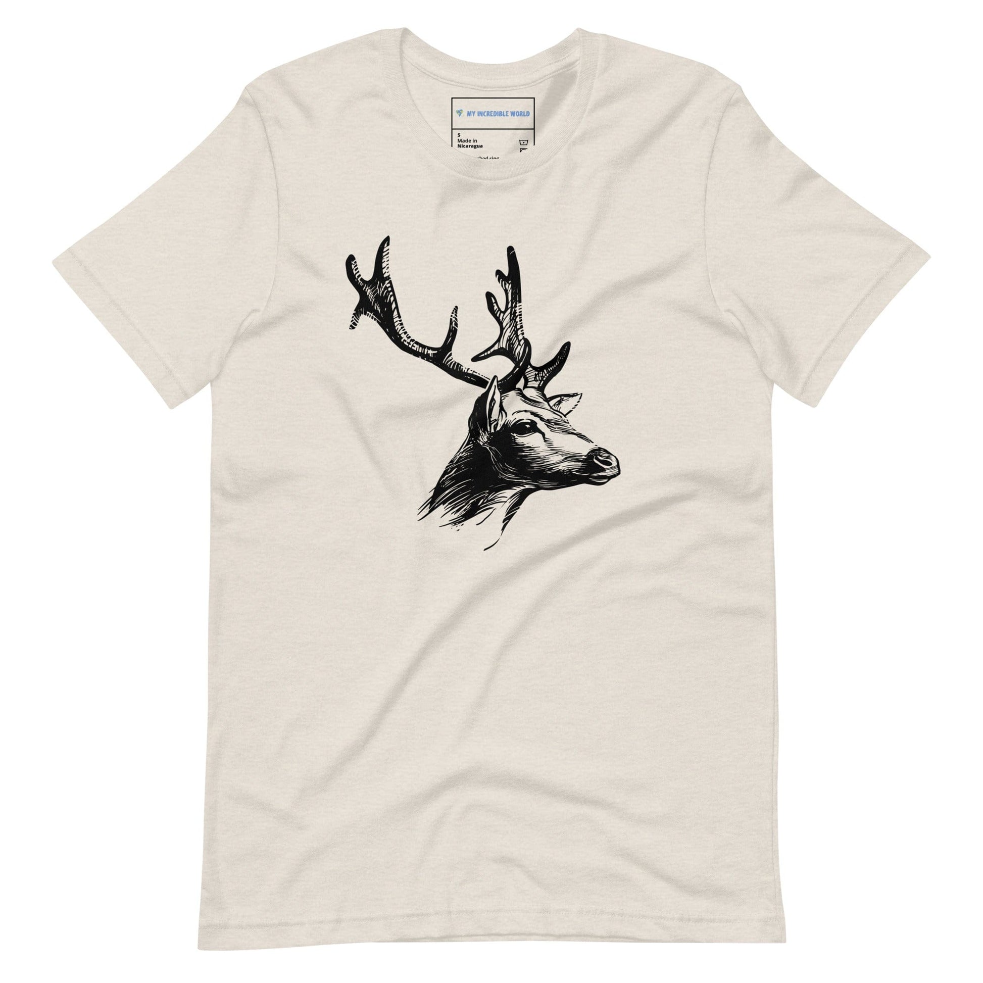 "Magnificent Buck" Deer Sketch T-Shirt (Adult Unisex) Heather Dust / S