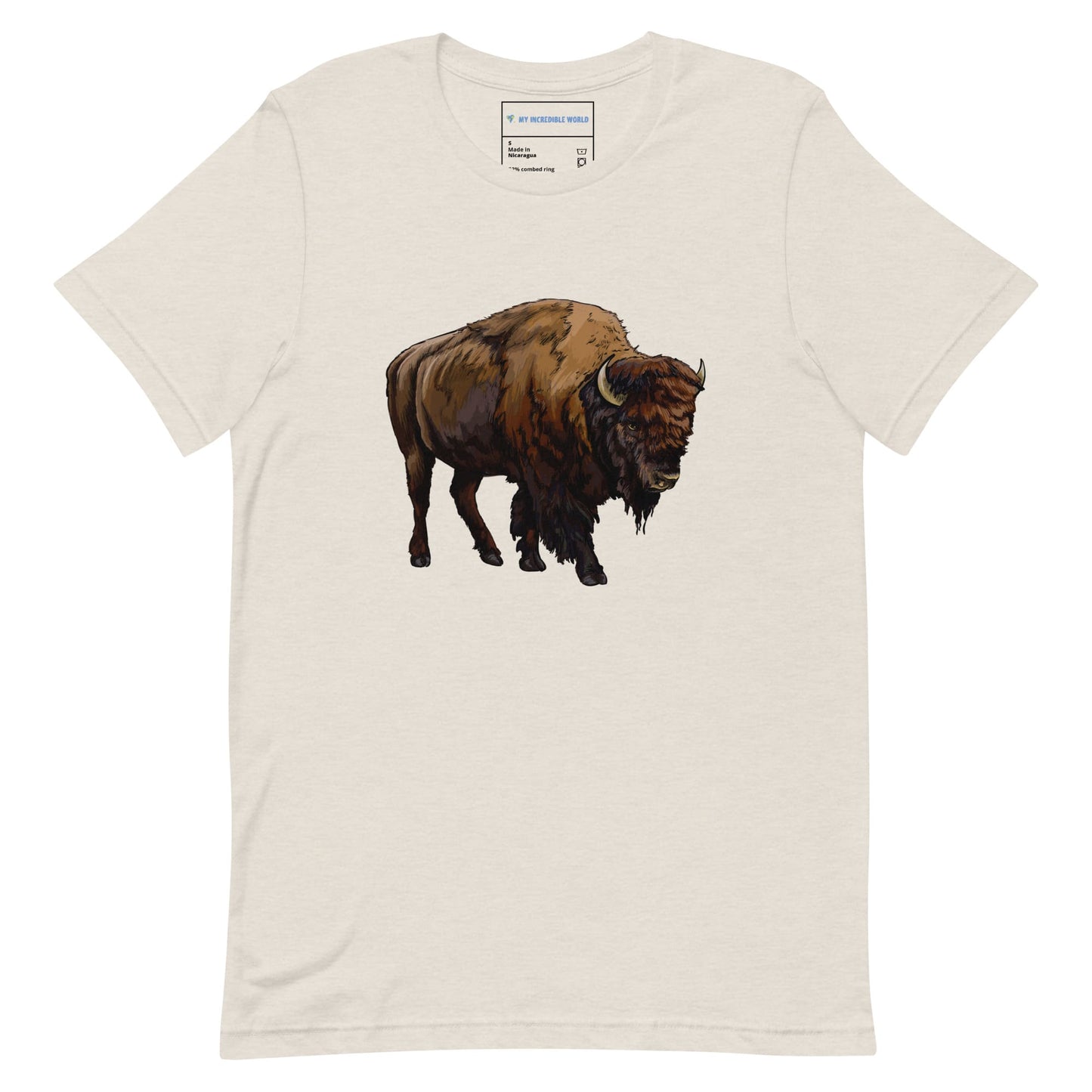 "Watercolor Bison" Bison T-Shirt (Adult Unisex) Heather Dust / S