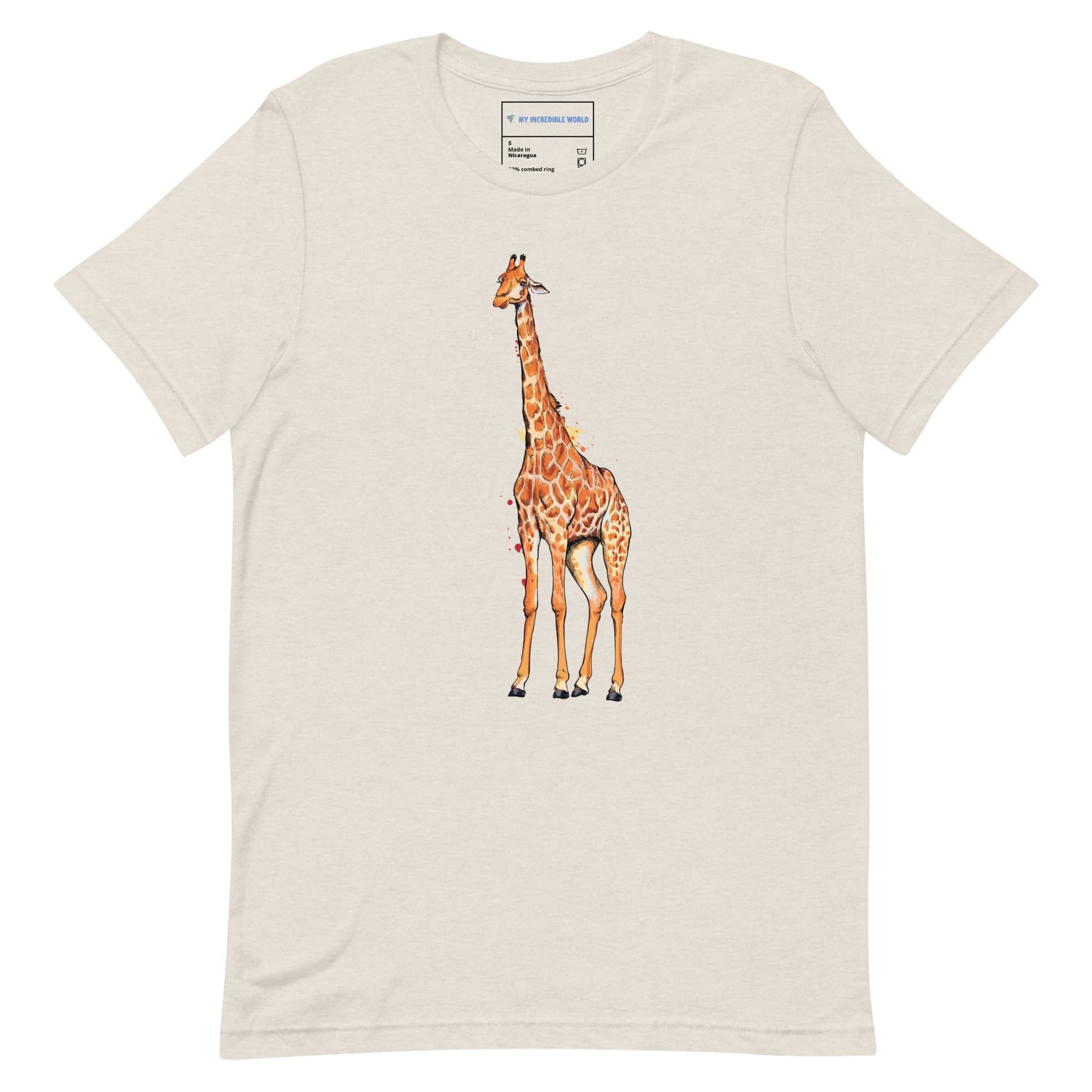 "Watercolor Giraffe" Giraffe T-Shirt (Adult Unisex) Heather Dust / S