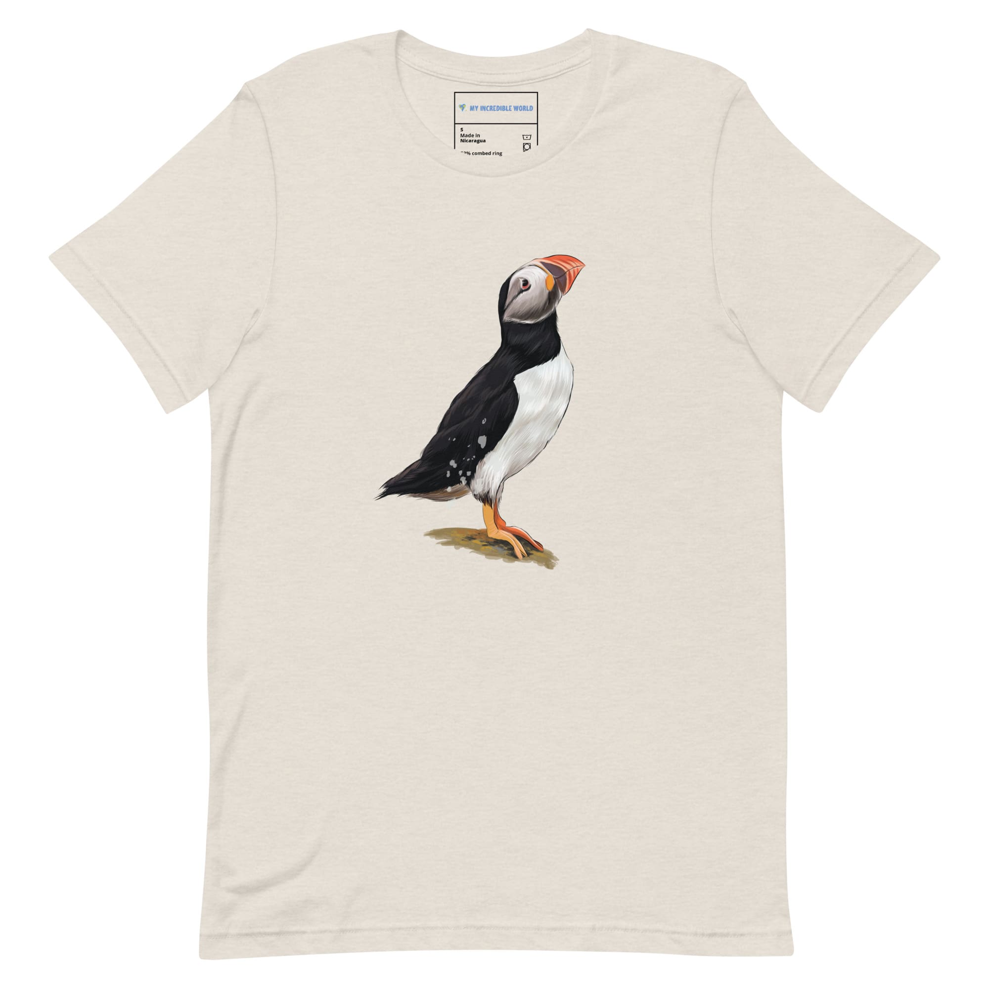 "Watercolor Puffin" Puffin T-Shirt (Adult Unisex) Heather Dust / S