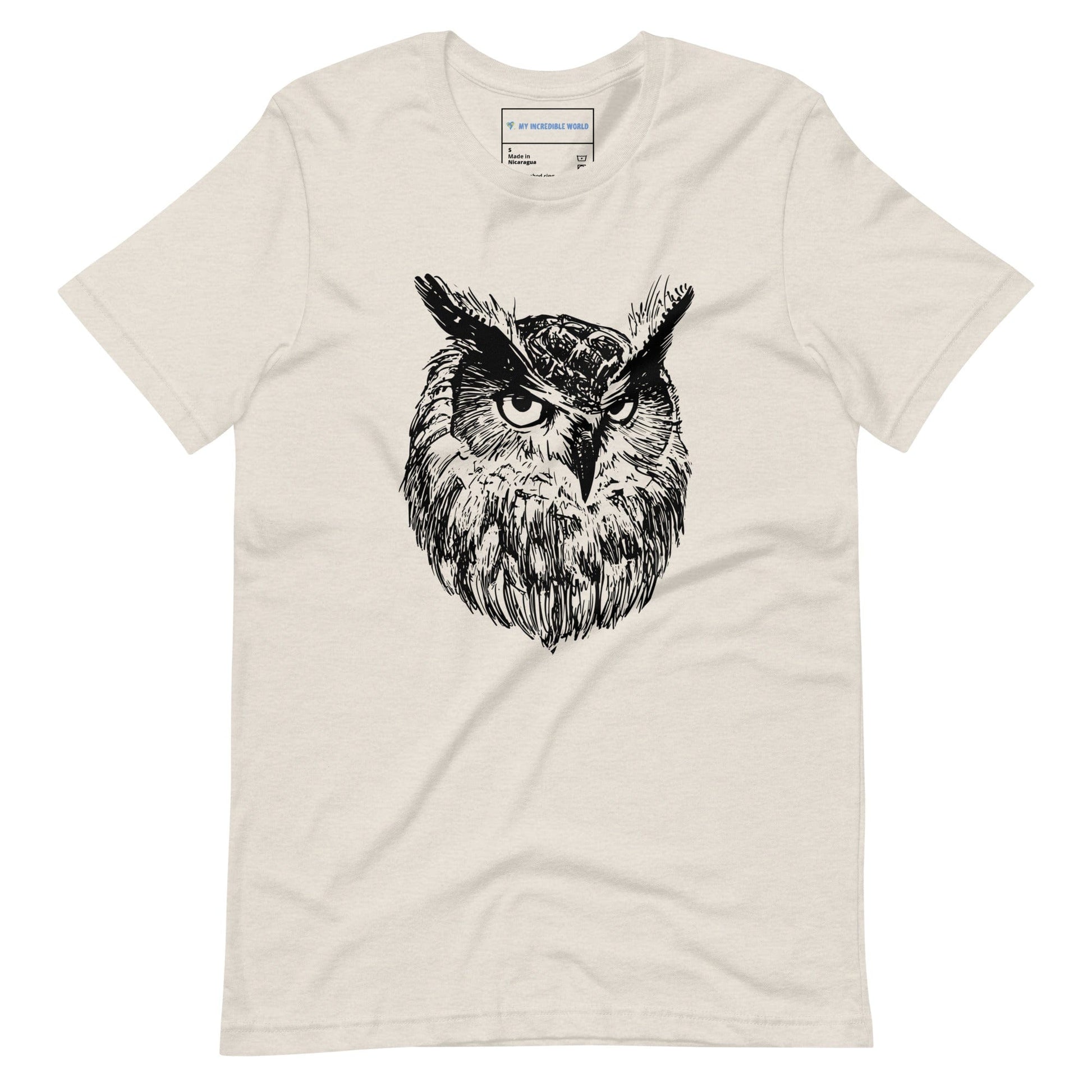 "Wise Owl" Owl Sketch T-Shirt (Adult Unisex) Heather Dust / S