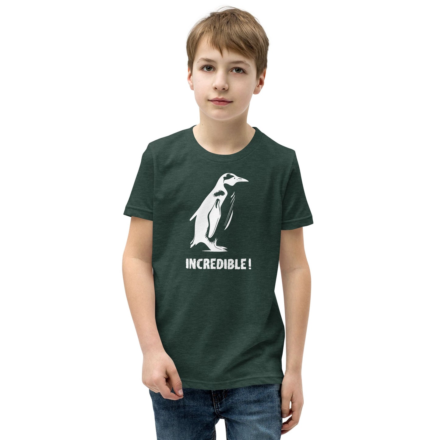 "Penguins Are Incredible" Penguin T-Shirt for Kids/Youth (White Print) Heather Forest / S