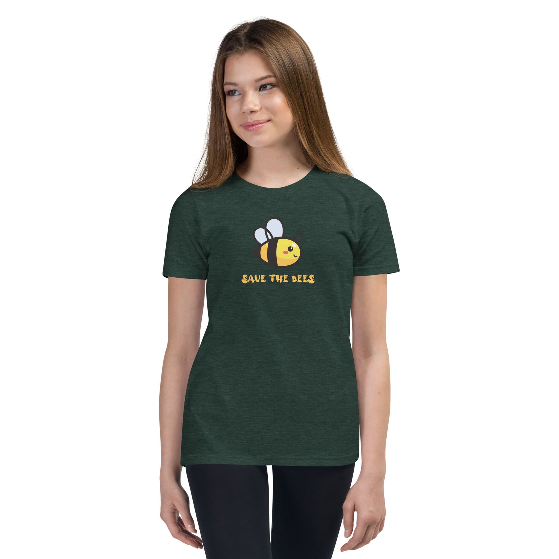 "Save the Bees" Bee T-Shirt for Youth/Kids Heather Forest / S