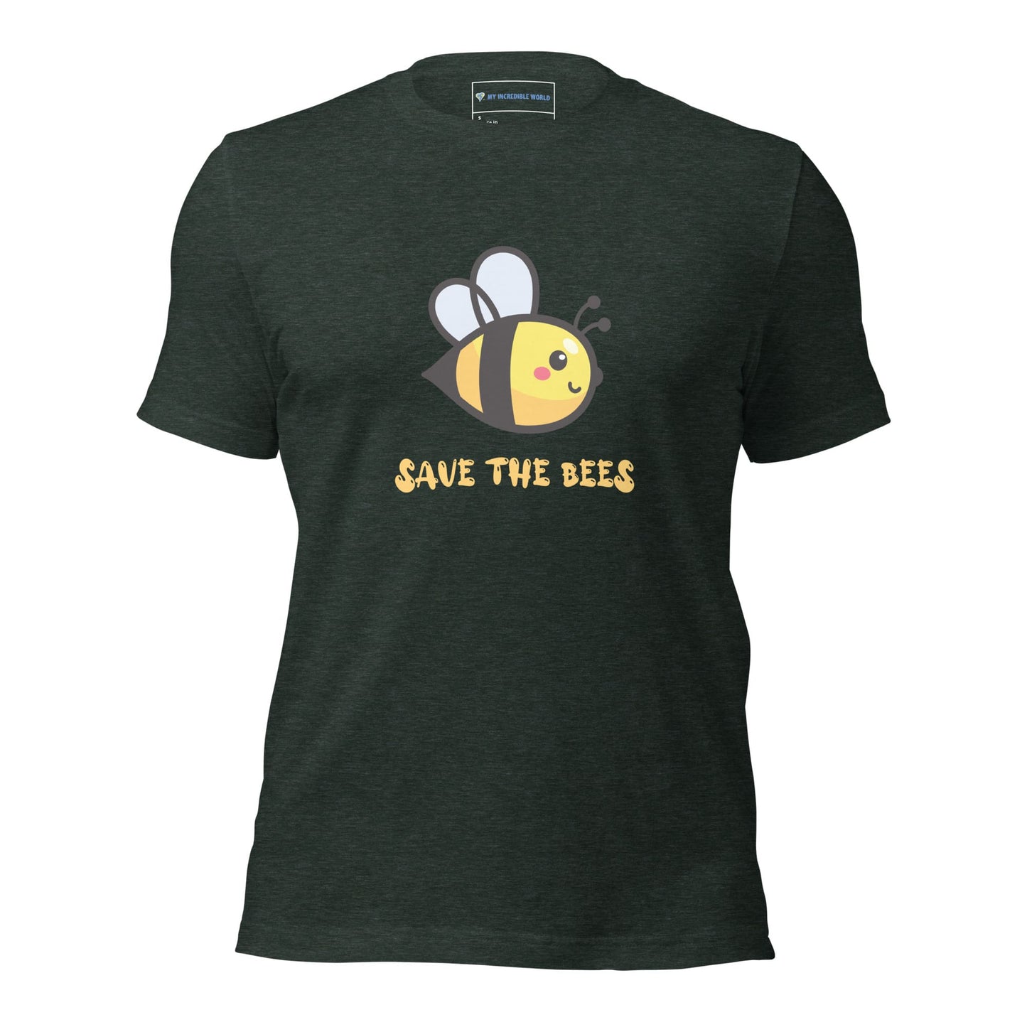 "Save the Bees" Bee T-Shirt (Unisex) Heather Forest / S