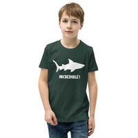 "Sharks Are Incredible" Shark T-Shirt for Youth/Kids (White Print) Heather Forest / S