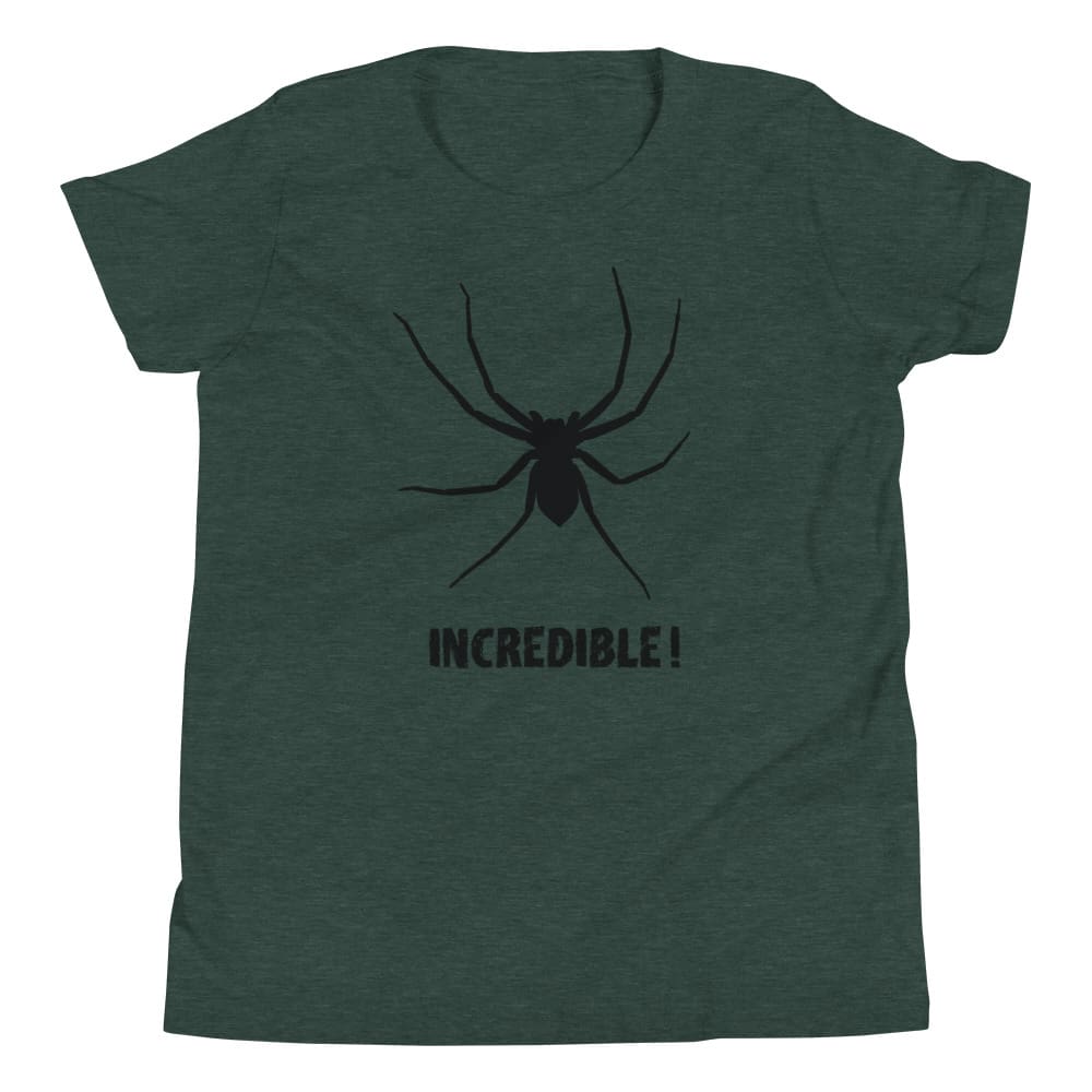 "Spiders Are Incredible" Spider T-Shirt for Youth/Kids (Black Print) Heather Forest / S / --