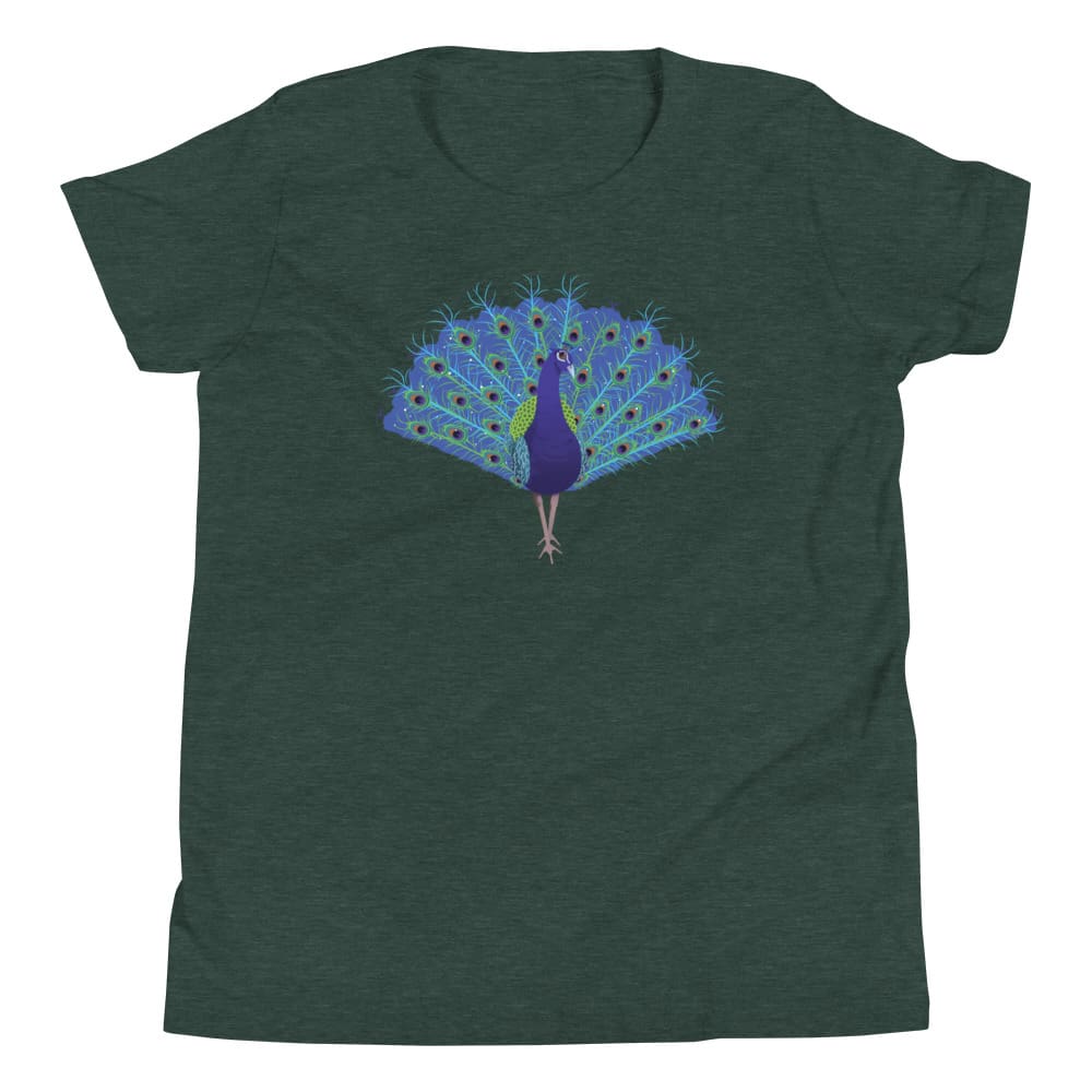 "Strut Your Stuff" Peacock T-Shirt for Kids/Youth Heather Forest / S