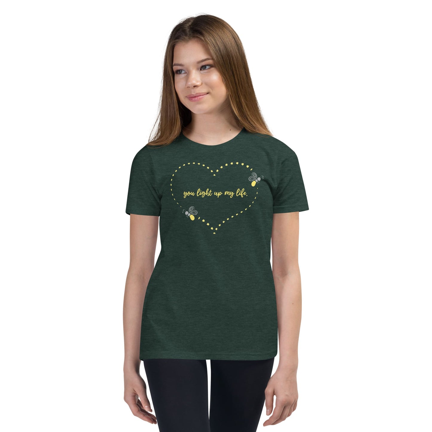 "You Light Up My Life" Firefly T-Shirt for Kids/Youth Heather Forest / S