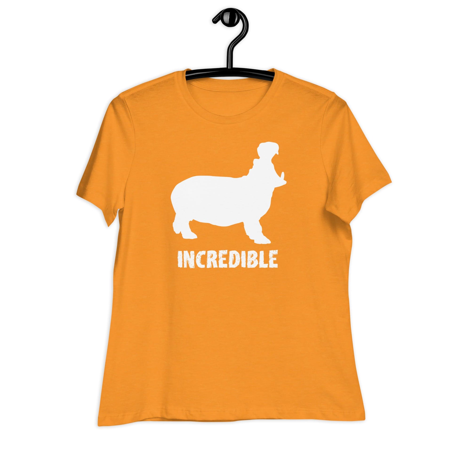 “Hippos are Incredible” T-Shirt – White Print (Women’s) Heather Marmalade / S