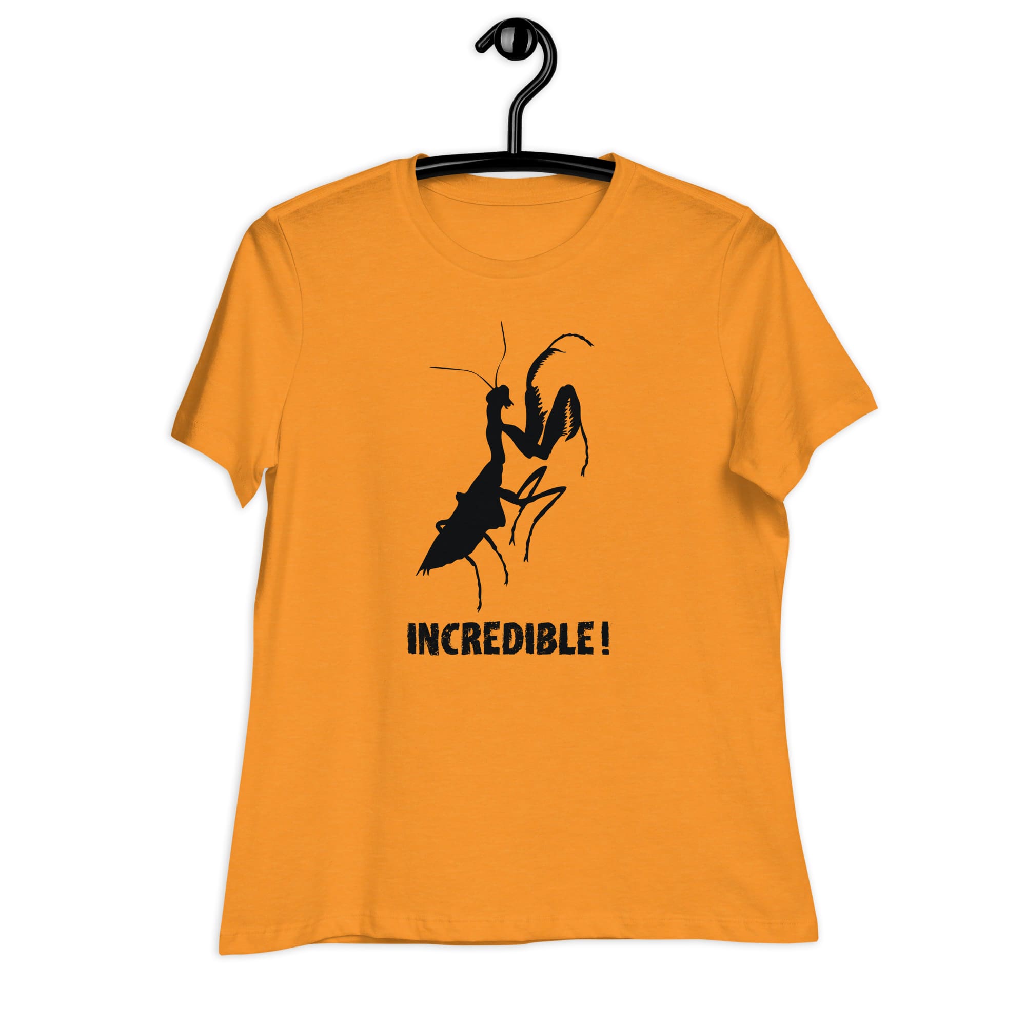 "Praying Mantises Are Incredible!" Praying Mantis T-Shirt - Black Print (Women's) Heather Marmalade / S