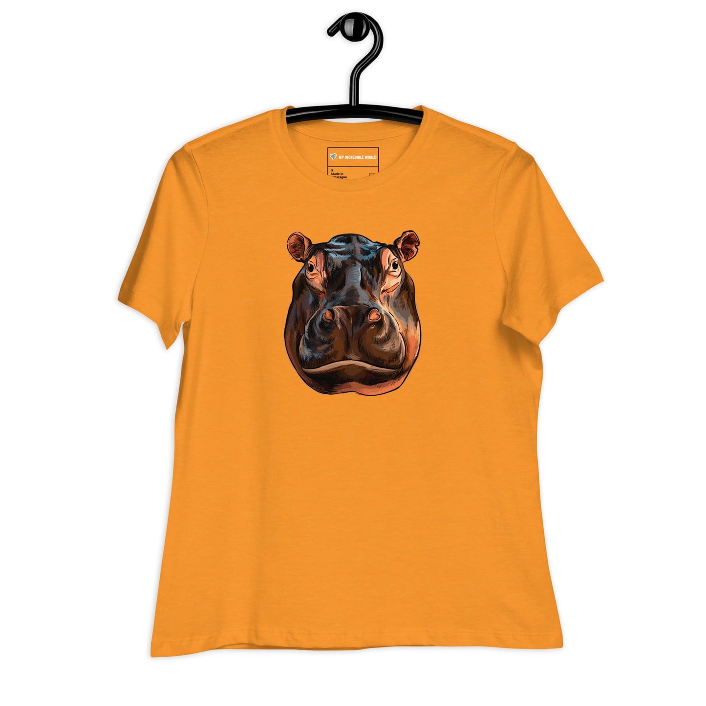 "Watercolor Hippopotamus" Women's Hippo T-Shirt Heather Marmalade / S