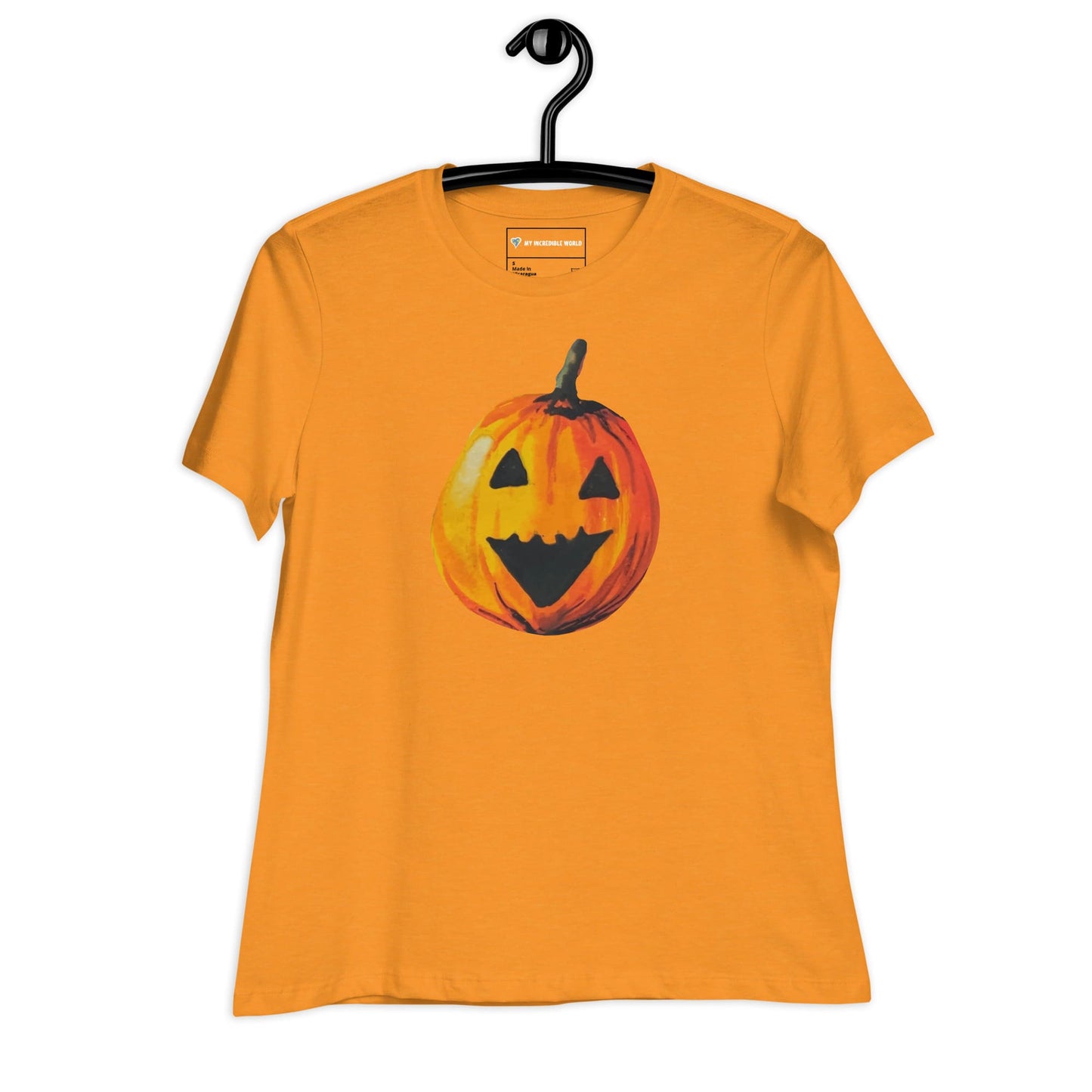 "Watercolor Jack-o-Lantern" Women's Pumpkin T-Shirt Heather Marmalade / S