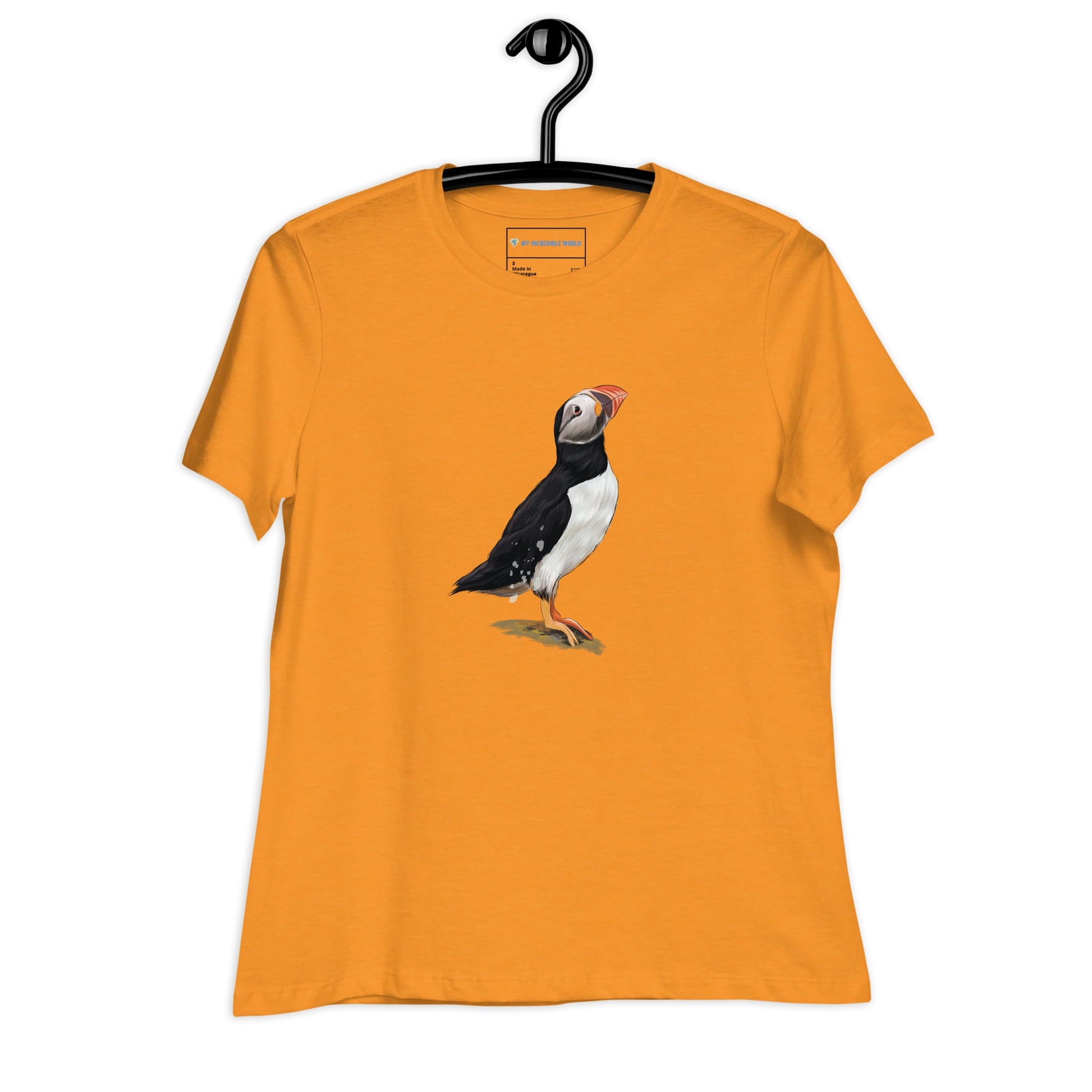 "Watercolor Puffin" Women's Puffin T-Shirt Heather Marmalade / S