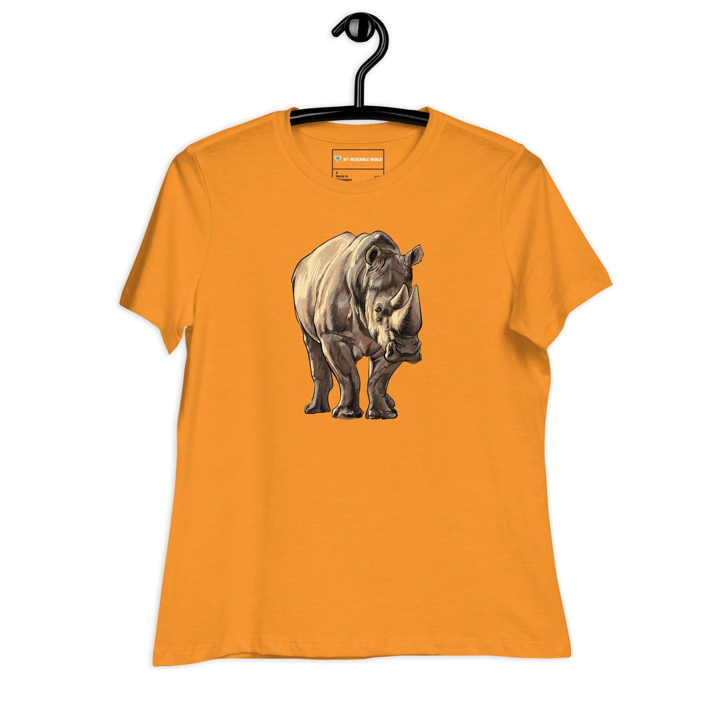 "Watercolor Rhinoceros" Women's Rhino T-Shirt Heather Marmalade / S