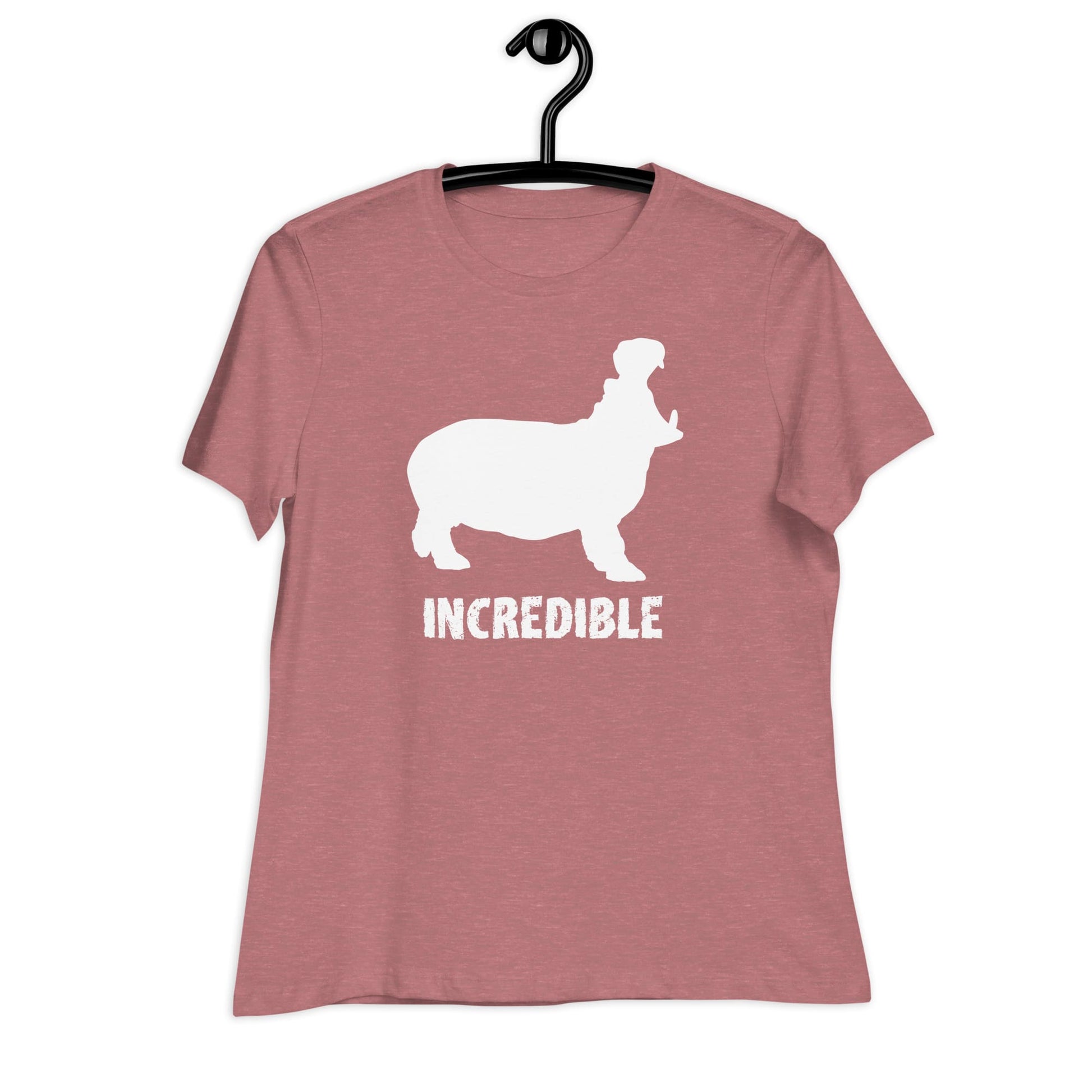 “Hippos are Incredible” T-Shirt – White Print (Women’s) Heather Mauve / S