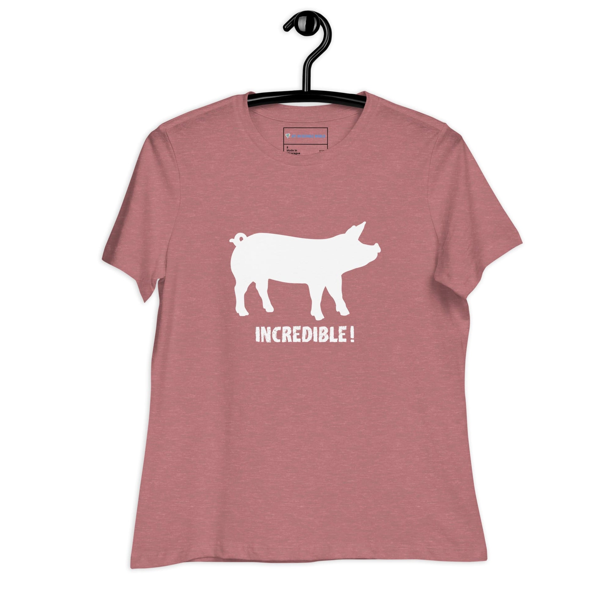 "Pigs Are Incredible" Pig T-Shirt for Women (White Print) Heather Mauve / S