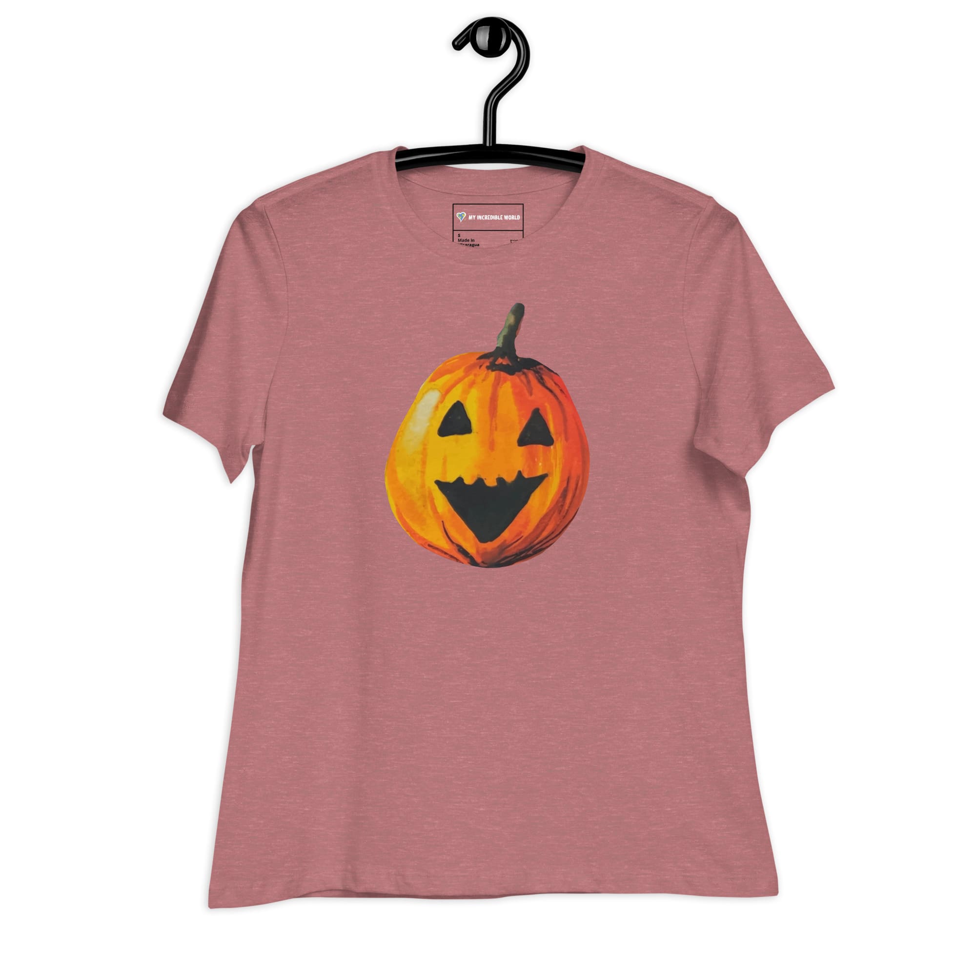 "Watercolor Jack-o-Lantern" Women's Pumpkin T-Shirt Heather Mauve / S