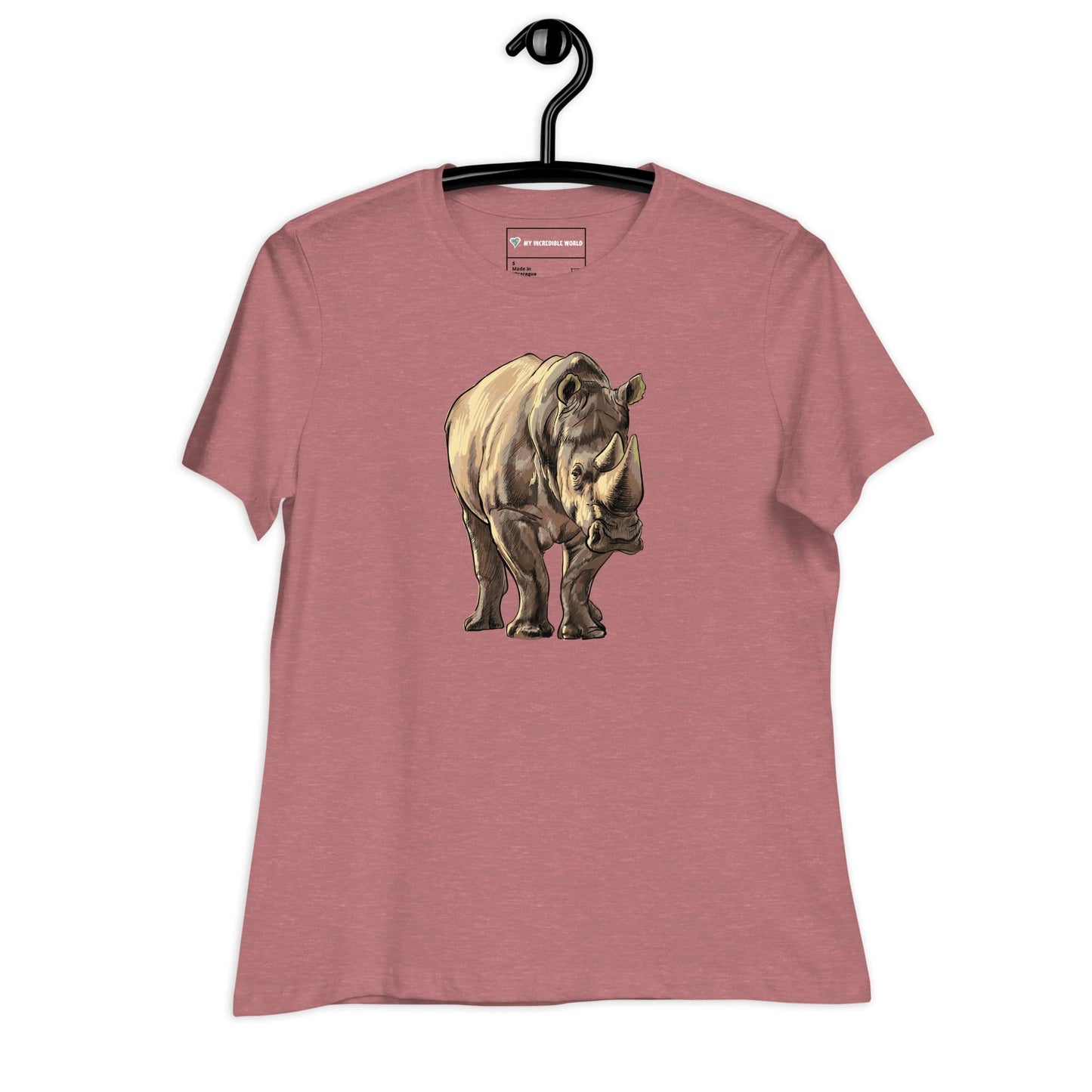 "Watercolor Rhinoceros" Women's Rhino T-Shirt Heather Mauve / S