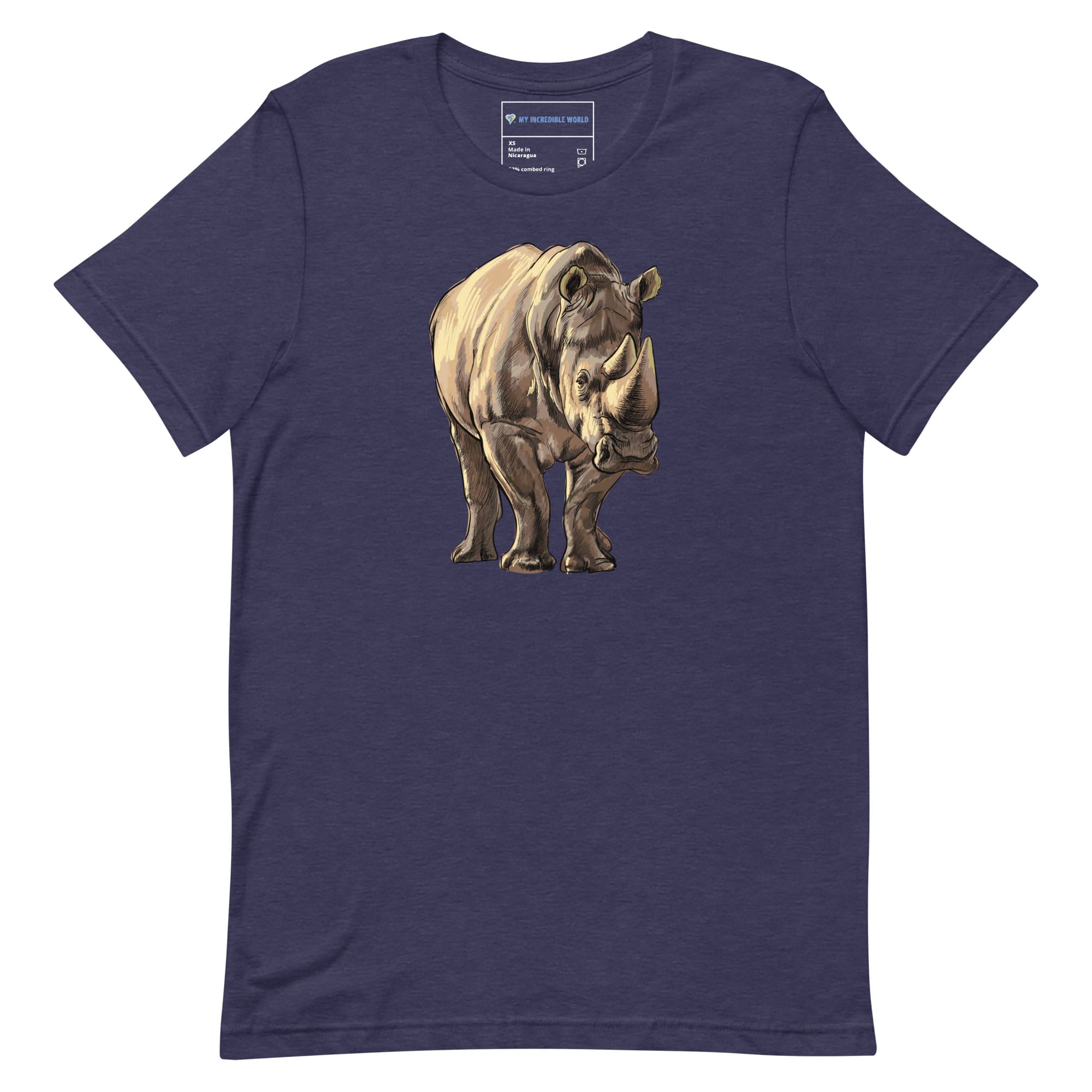 "Watercolor Rhinoceros" Rhino T-Shirt (Adult Unisex) Heather Midnight Navy / XS