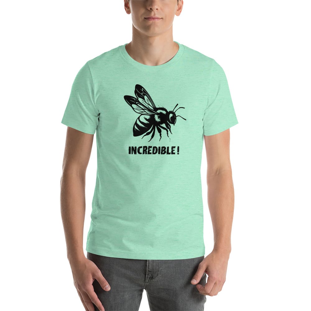 "Bees are Incredible" Bee T-Shirt - Black Print (Adult Unisex / Men's) Heather Mint / S