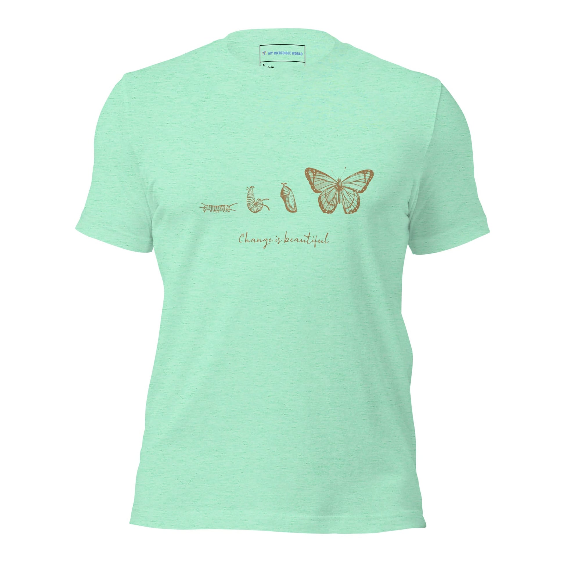 "Change is Beautiful" Butterfly Metamorphosis T-Shirt (Adult Unisex) Heather Mint / S