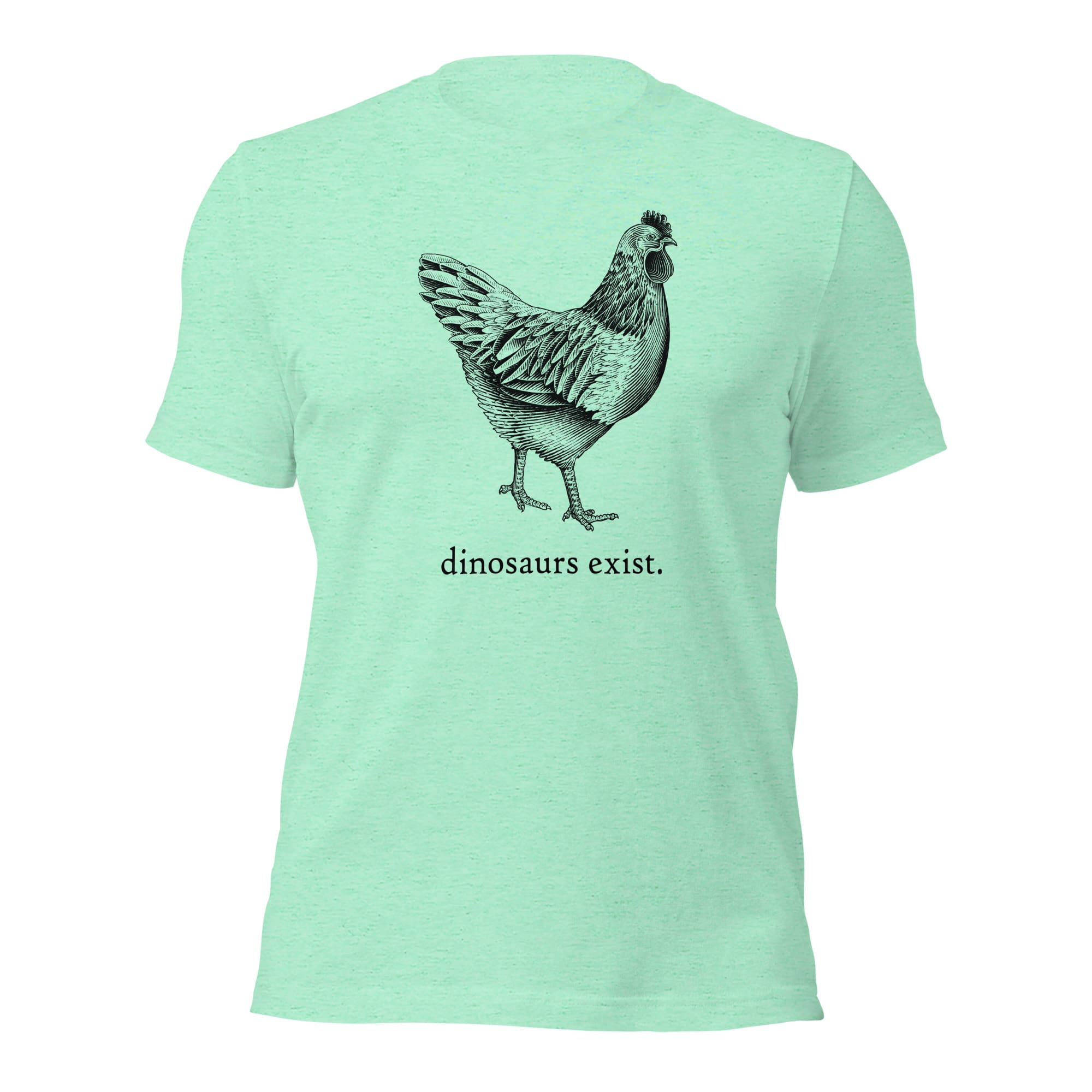 "Dinosaurs Exist" Chicken T-Shirt (Adult Unisex/Men's) Heather Mint / S