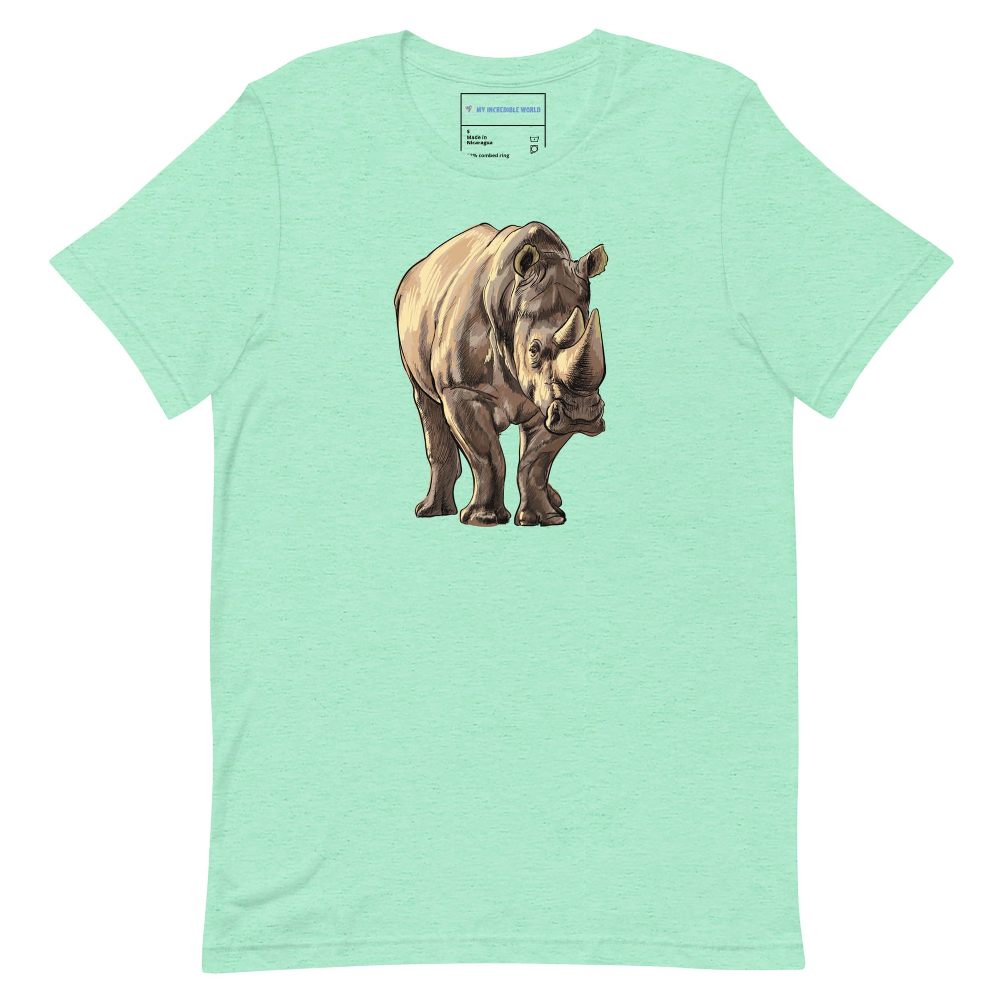 "Watercolor Rhinoceros" Rhino T-Shirt (Adult Unisex) Heather Mint / S