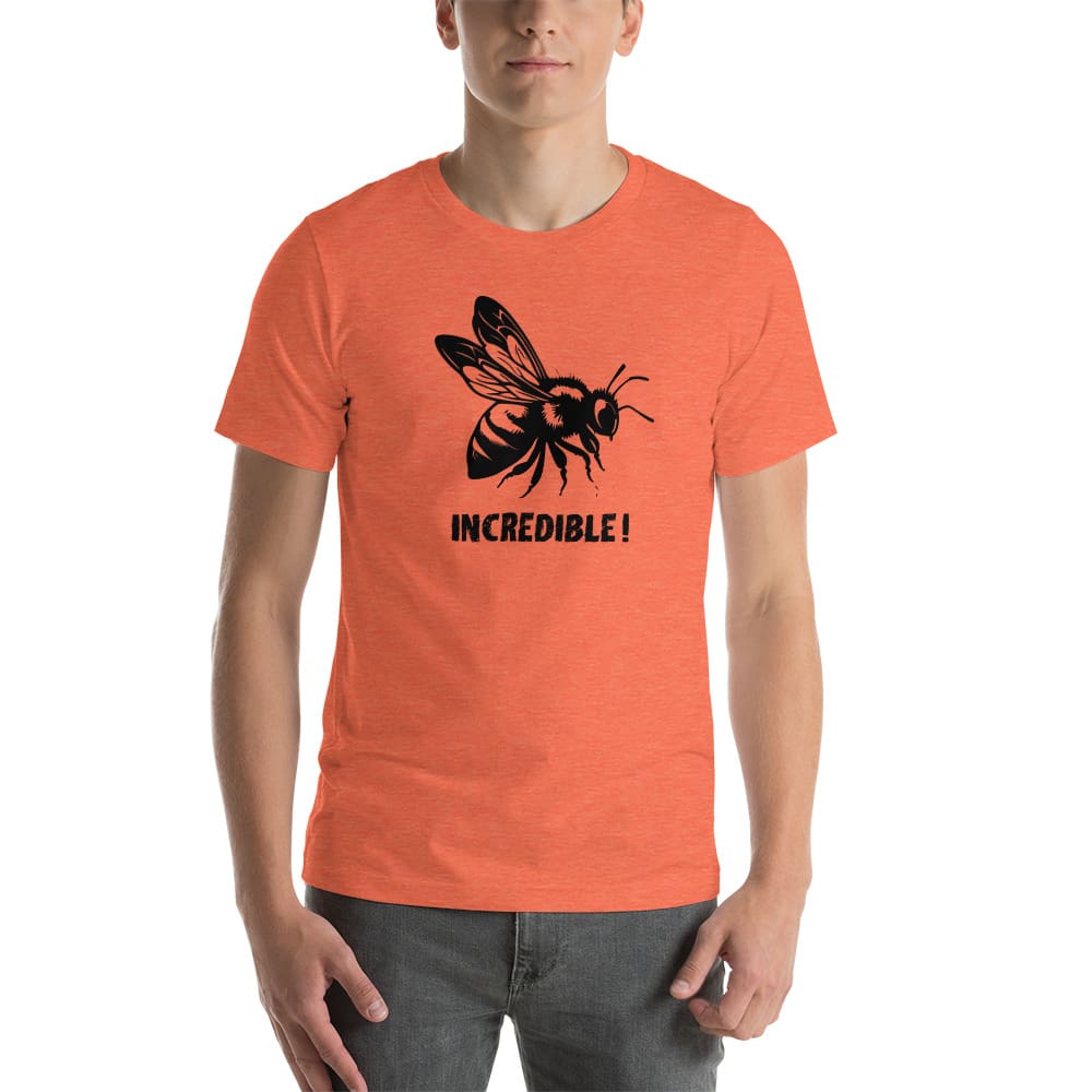 "Bees are Incredible" Bee T-Shirt - Black Print (Adult Unisex / Men's) Heather Orange / S