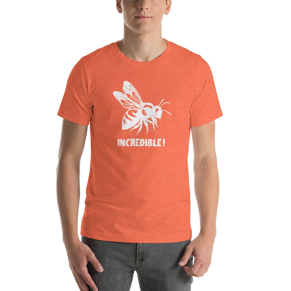 "Bees are Incredible" Bee T-Shirt - White Print (Adult Unisex / Men's) Heather Orange / S