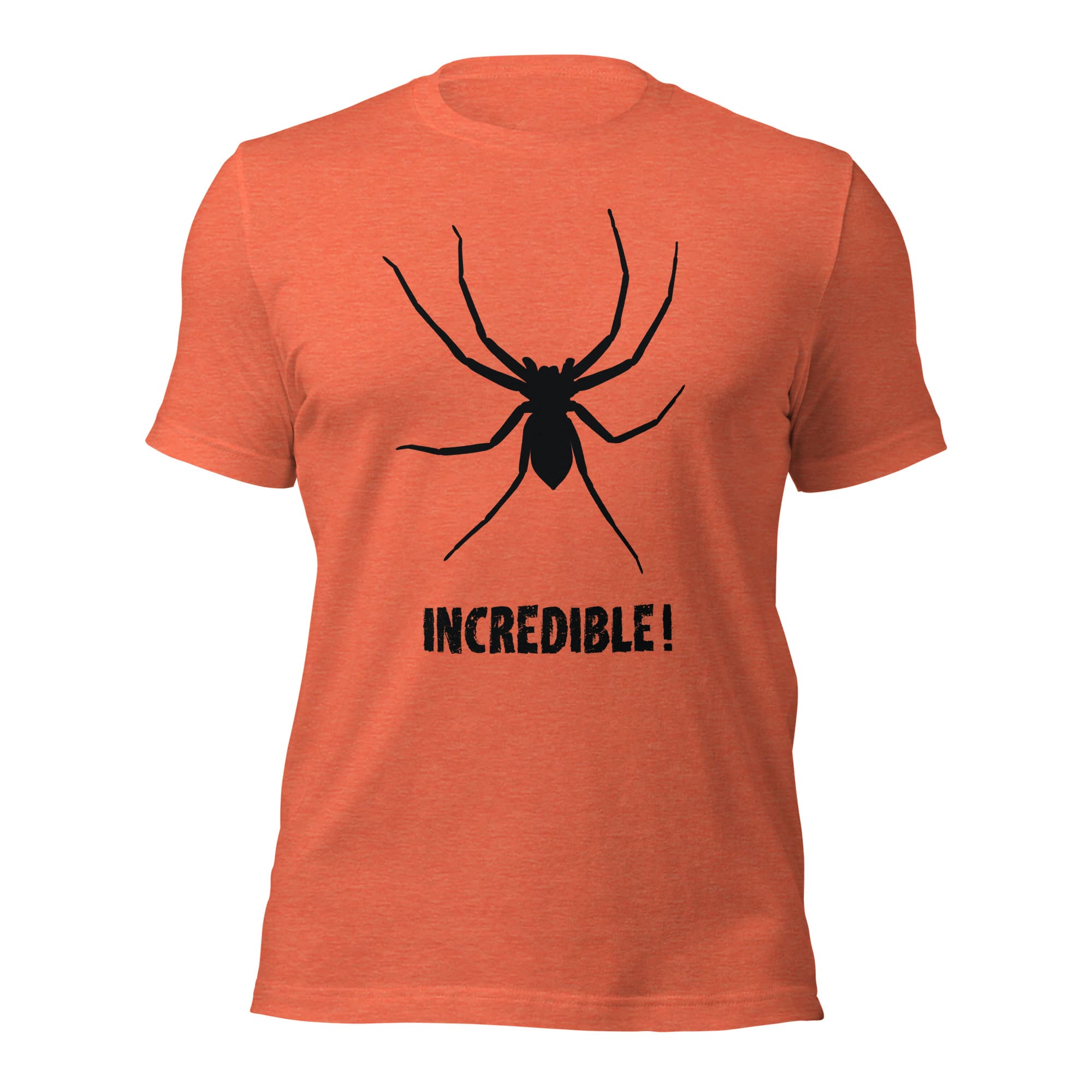 "Spiders are Incredible" Spider T-Shirt - Black Print (Adult Unisex / Men's) Heather Orange / S