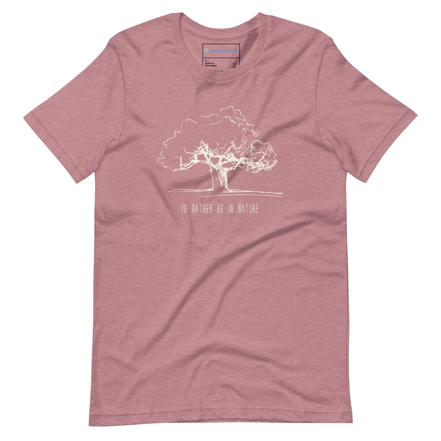 "I'd Rather Be in Nature" Nature-Lover's T-Shirt with Tree Sketch (Adult Unisex) Heather Orchid / S